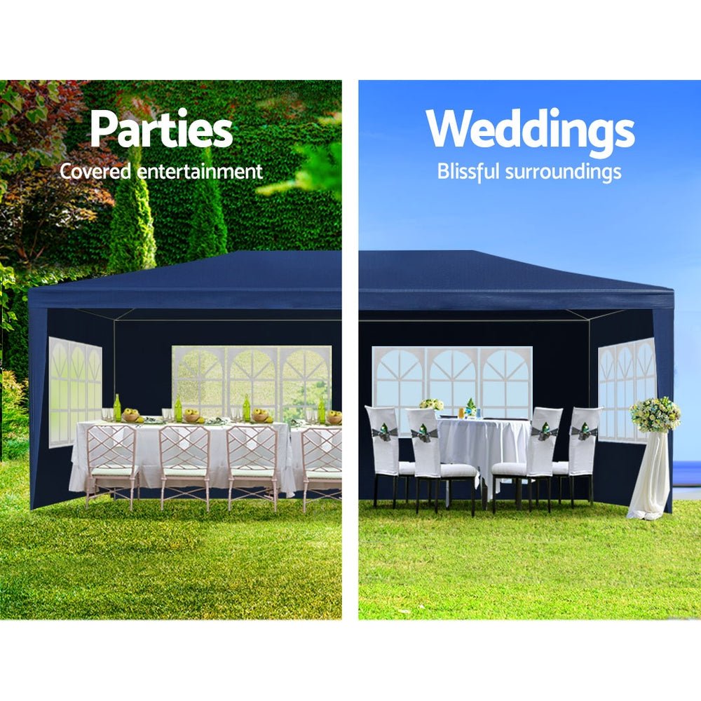 Instahut 3x6m Gazebo Tent with 6 Side Panels - Waterproof Outdoor Canopy for Weddings, Parties, Camping & Backyard Events - Blue