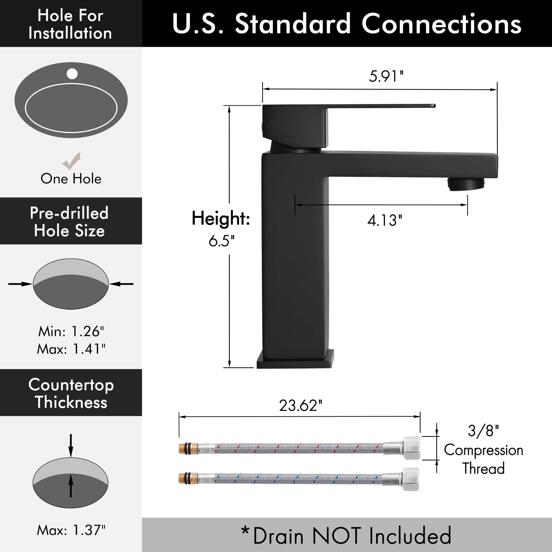 KES Black Single Hole Bathroom Faucet - Stainless Steel cUPC Certified for Vanity Sinks & Vessel Basins