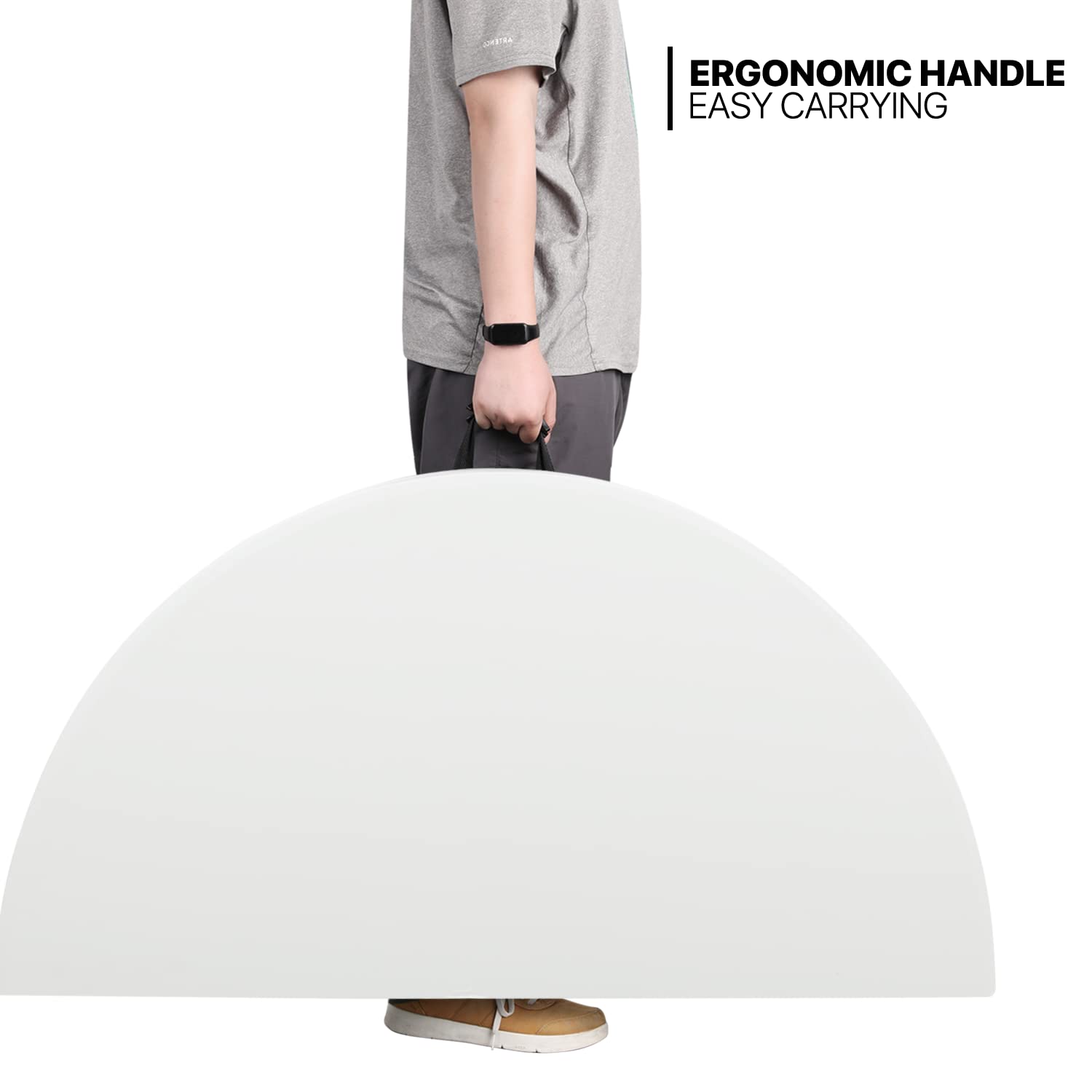 MoNiBloom 4.5Ft Round Folding Table - Portable Plastic Dining Table with Handle & Lock for Indoor Outdoor Use - Perfect for Picnic, Party, Banquet, Wedding (White)