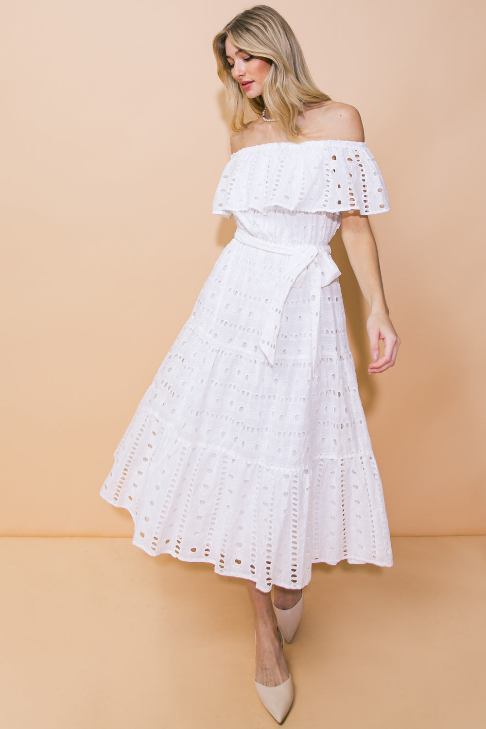 Breathable Eyelet Midi Dress for Women - Summer Floral Boho Dress with Short Sleeves - Perfect for Beach, Vacation & Casual Outings