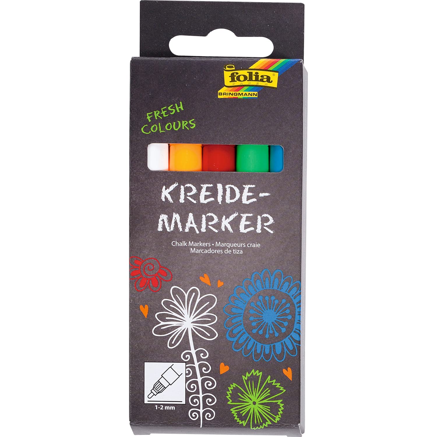 Folia 390509 5-Piece Chalk Marker Set - Vibrant Liquid Chalk Pens for Whiteboards, Glass, Windows & Signs - Perfect for Restaurants, Classrooms & Retail Displays