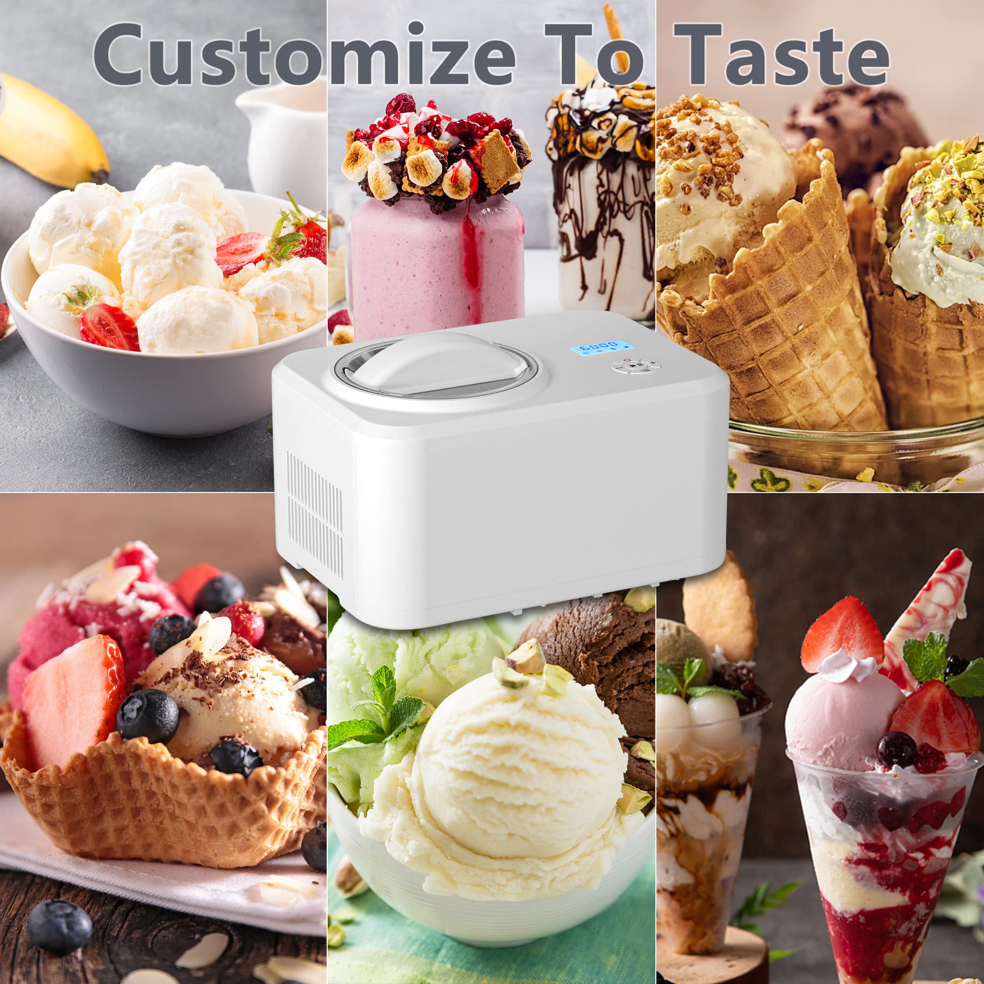 COWSAR 1.6 Quart Automatic Ice Cream Maker with Built-in Compressor - No Pre-Freezing Required, Makes Frozen Yogurt & Sorbet, Keep-Cooling Function, Timer & Easy Clean - Perfect for Home Kitchen, Parties & Dessert Shops