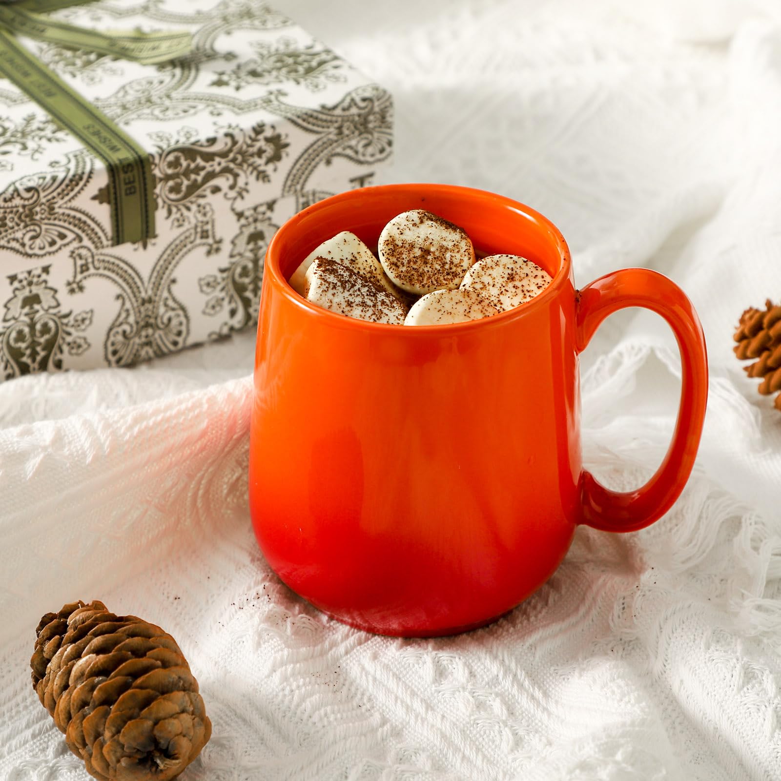 Hasense 15oz Ceramic Coffee Mugs Set of 6 - Large Latte Cups with Handle for Men & Women - Dishwasher & Microwave Safe Gradient Orange Mugs - Perfect for Coffee, Tea, Hot Chocolate & Milk - Ideal for Home, Office & Gifts