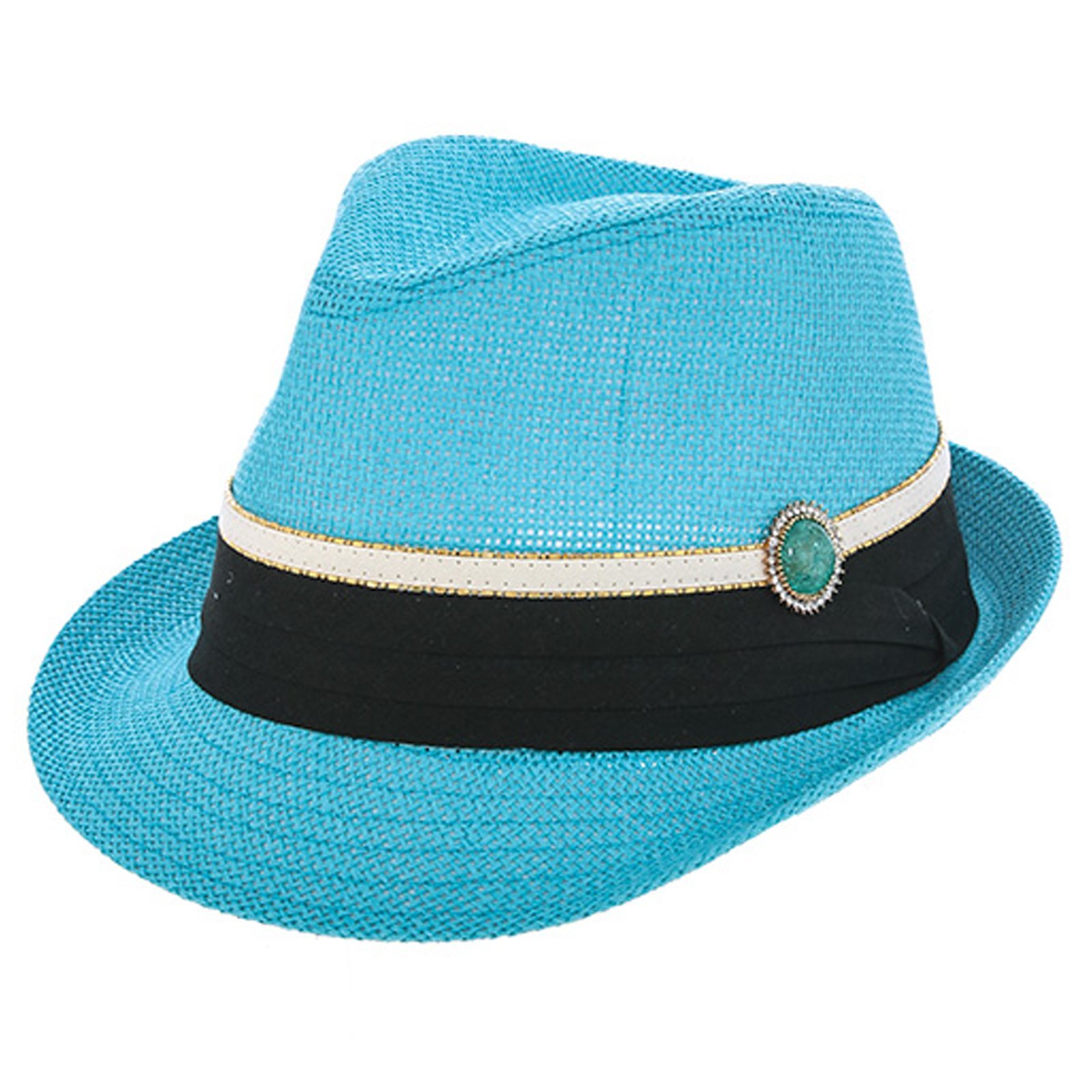TD Collections Women's Crystal Embellished Short Brim Fedora Hat - Stylish Summer Beach Hat for Vacation, Outdoor Parties & Fashion Accessories