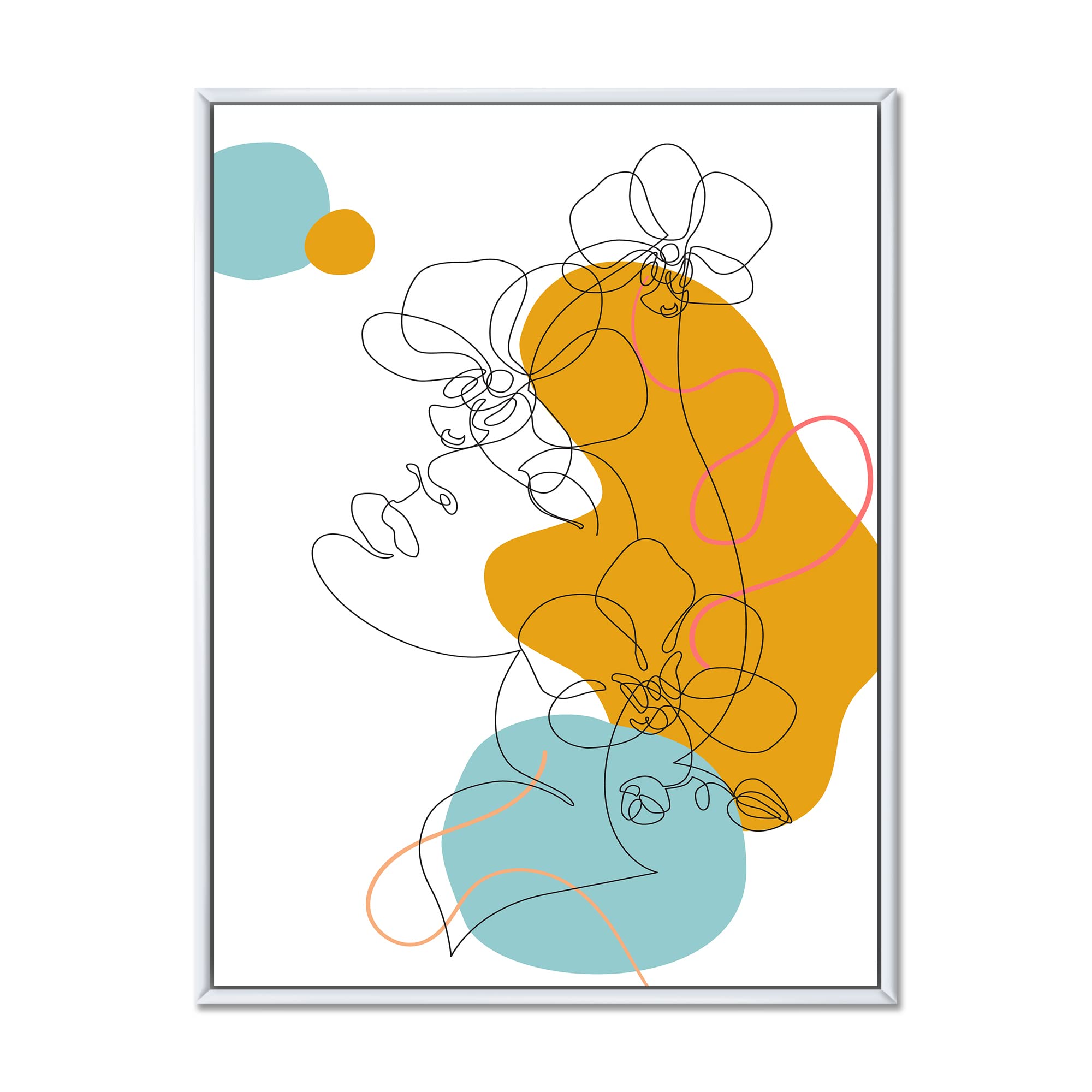 Modern One Line Drawing Framed Canvas Wall Art - Beautiful Woman Portrait for Home & Office Decor | Living Room, Bedroom, Dining Room Wall Decor
