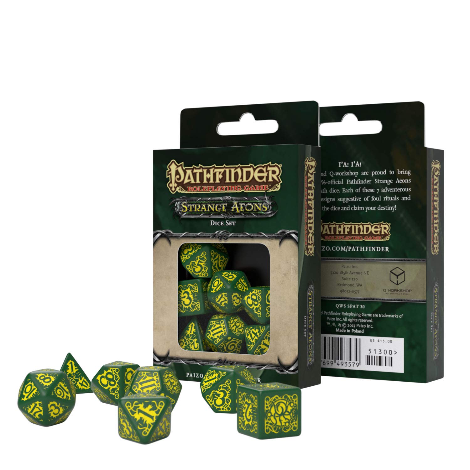 Q WORKSHOP Pathfinder Strange Aeons RPG Dice Set - 7-Piece Polyhedral Dice for Tabletop Gaming | Perfect for Dungeons & Dragons, Pathfinder RPG Sessions