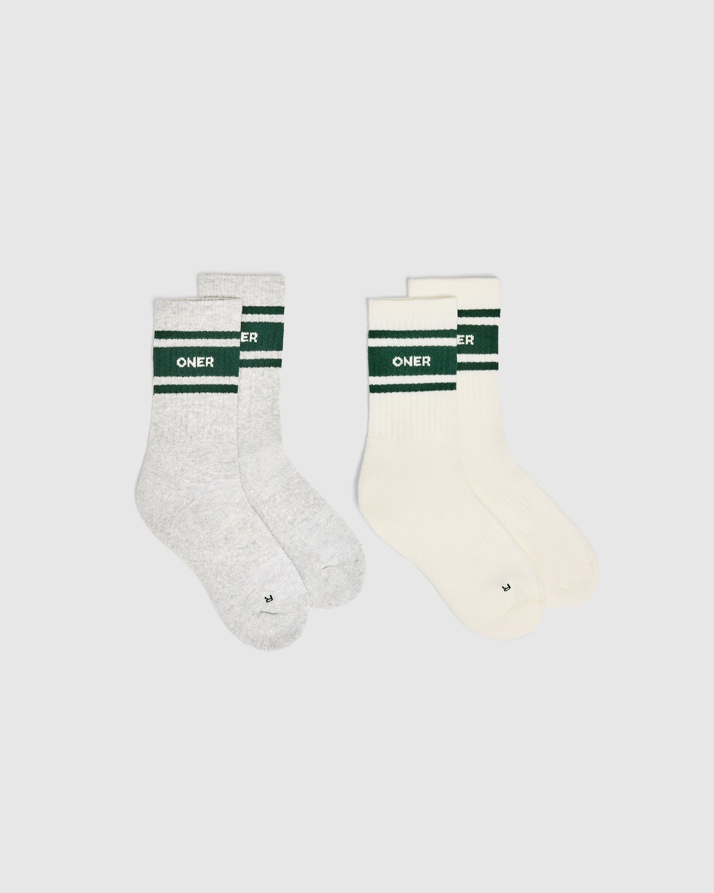 Premium 2-Pack Varsity Crew Socks for Men & Women - Soft Cotton Blend, Off White/Grey Marl/Racing Green - Perfect for Sports, Casual Wear & Everyday Comfort