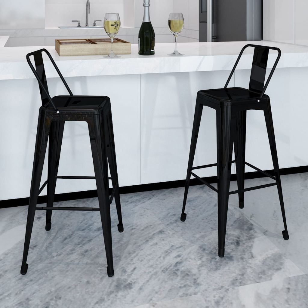 Modern Stackable Kitchen Bar Stools Set of 2 - Indoor/Outdoor Black Steel Counter Height Chairs for Bistro, Pub, Dining Room & Kitchen Island - Perfect for Small Spaces & Entertaining Guests