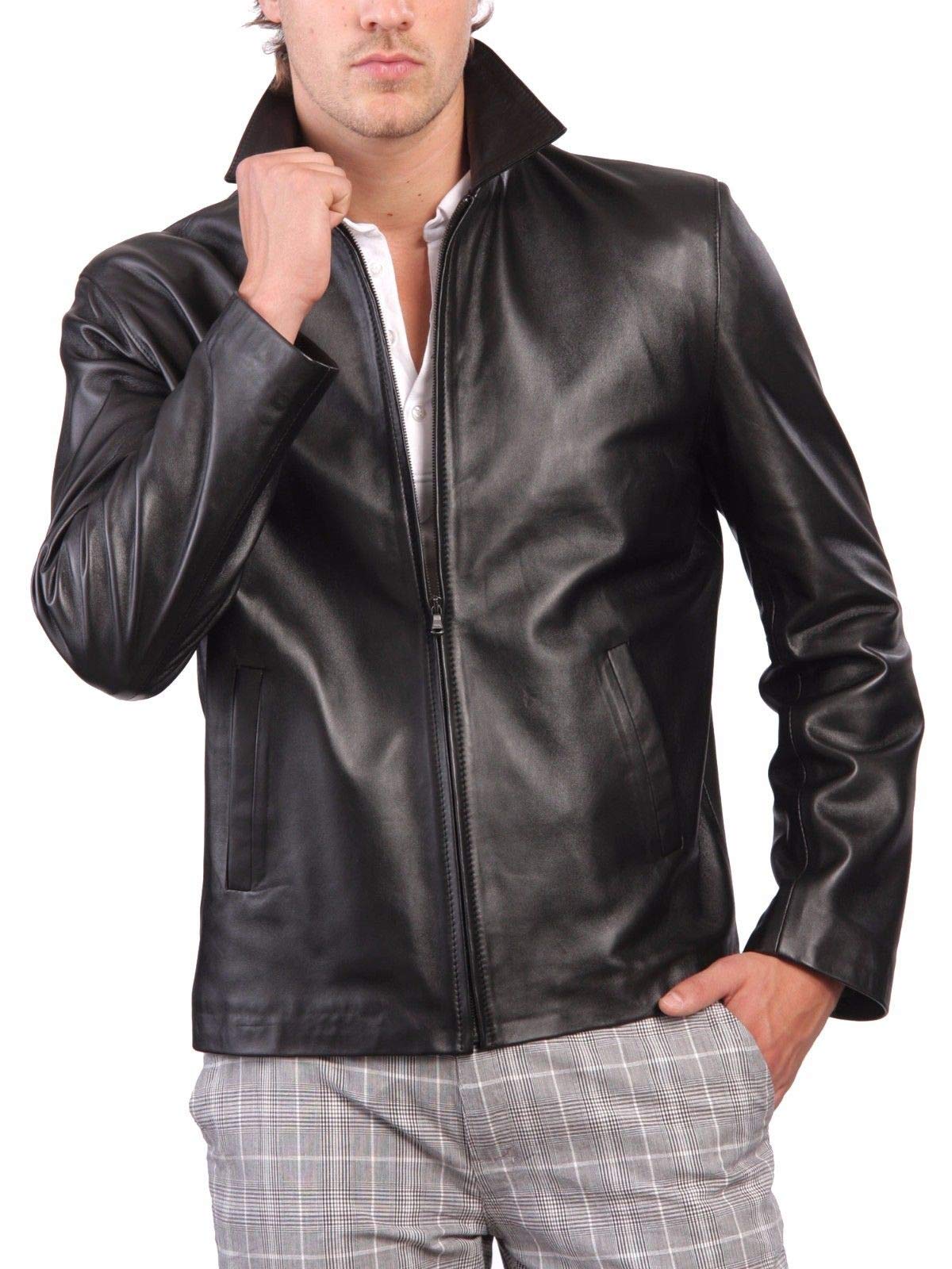 Men's Distressed Leather Motorcycle Jacket - Stylish Biker Bomber Jacket with Zipper for Casual & Riding | Black Outerwear for Men