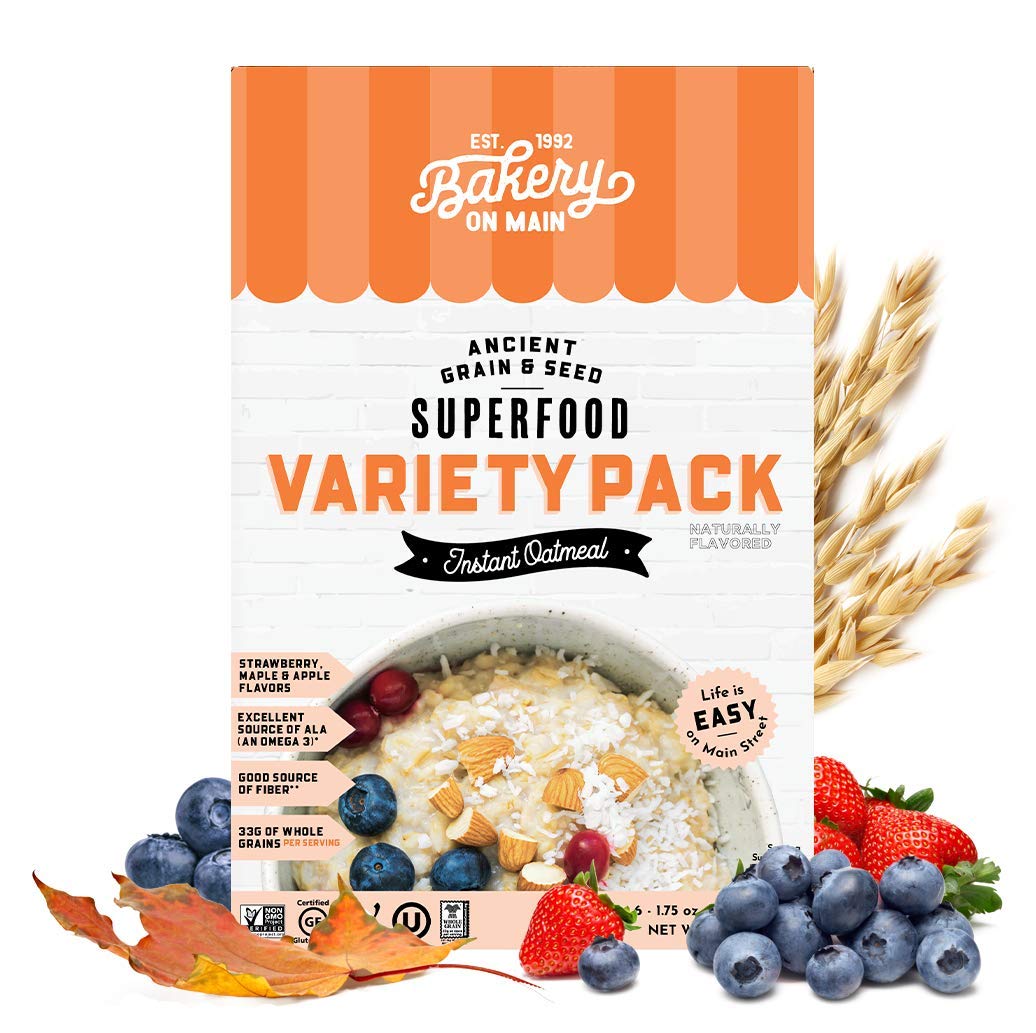 Bakery On Main Gluten-Free Instant Oatmeal Variety Pack - Vegan, Non-GMO, Quick Breakfast - 10.5oz (Pack of 1) - Perfect for Busy Mornings, Office Snacks & Healthy Lifestyle