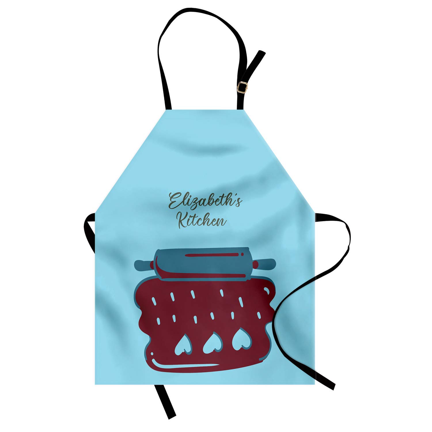 Ambesonne Personalized Chef Apron - Cartoon Baking & Cooking Design with Colorful Rolling Pin Dough Motif - Adjustable Neck Unisex Kitchen Bib for Adults - Perfect for Home Cooking, Baking Classes & BBQ Parties - Sea Blue