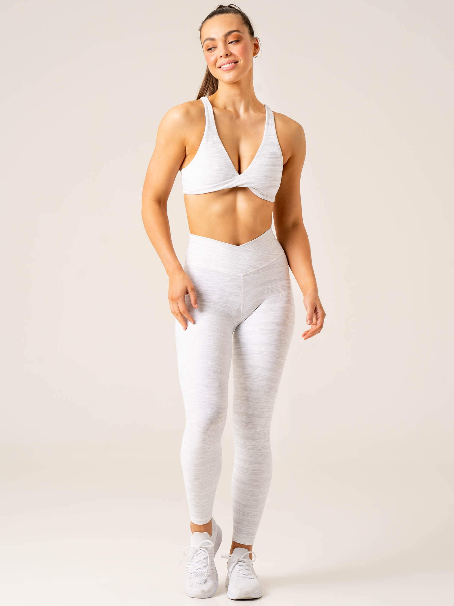 Momentum Cross Over Scrunch Leggings for Women - High Waisted Tummy Control Workout Yoga Pants in Snow Grey Marl - Perfect for Gym, Running & Lounge Wear