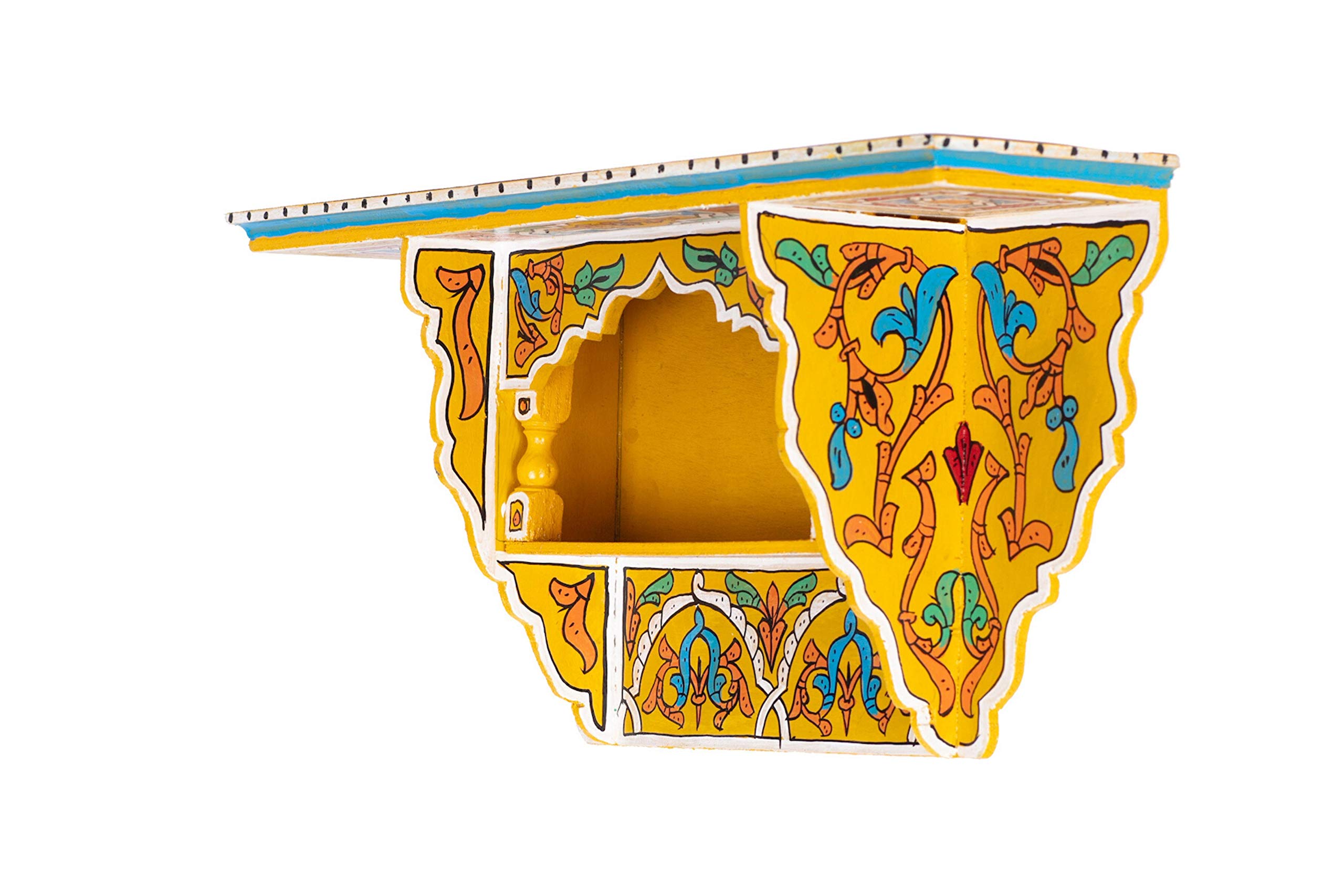 HibArt Moroccan Wooden Floating Shelves - Hand-Painted Zouak Style Arabic Wall Decor Shelf for Living Room, Bedroom (Medium, Yellow) - Perfect for Displaying Books, Plants & Home Decor