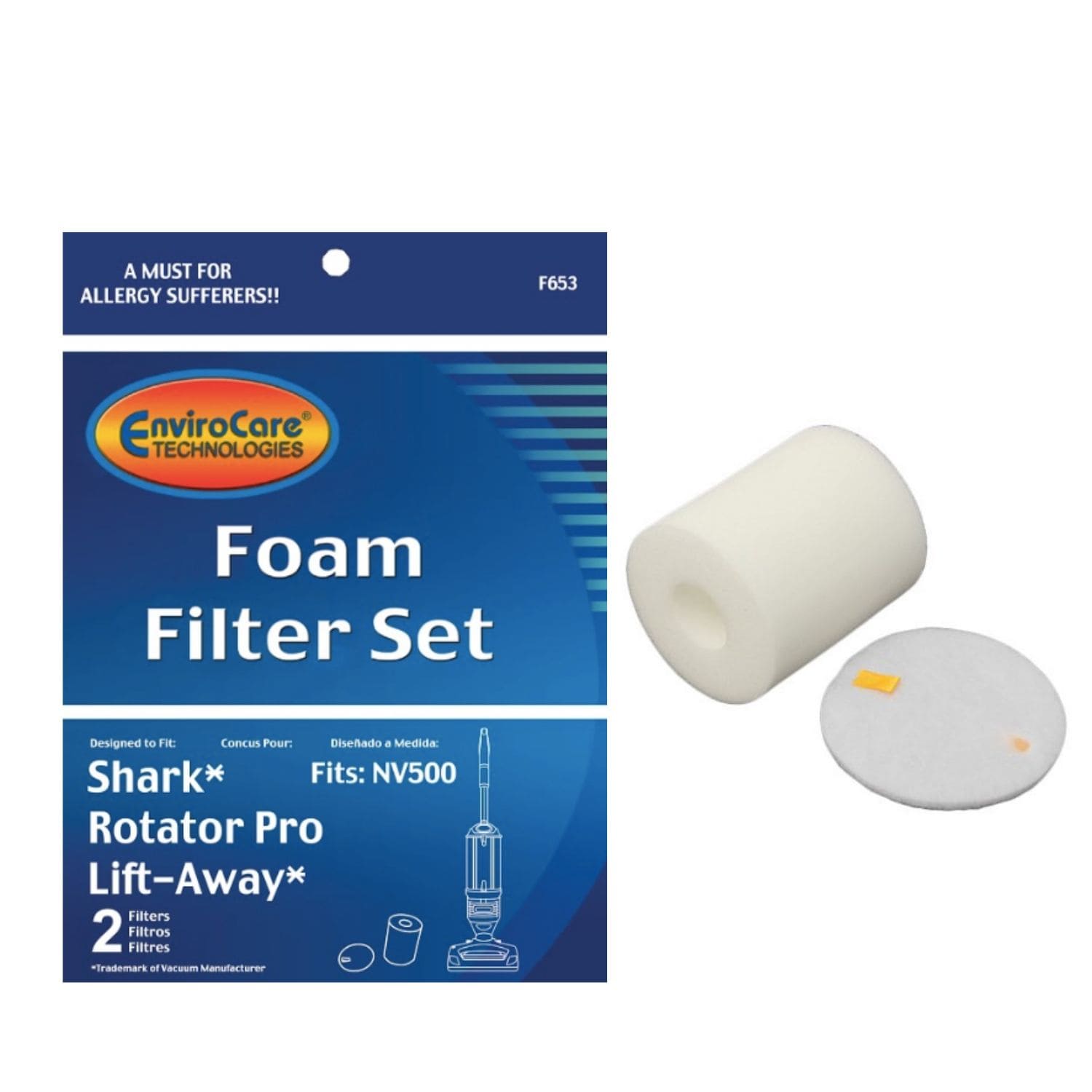 EnviroCare Shark NV500 Rotator Pro Lift Away Vacuum Filter Set (F653) - Replacement Filters for Pet Hair, Allergies & Deep Cleaning