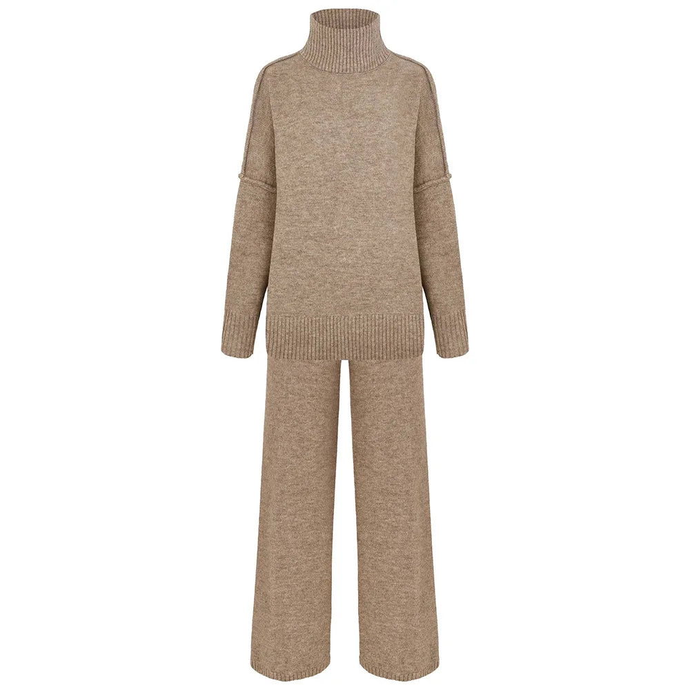 2025 Women's Turtleneck Sweater Set - European & American Style Loose Knit Pullover with Thickened Casual Pants for Autumn Winter | Office Wear, Weekend Outfits, Holiday Fashion