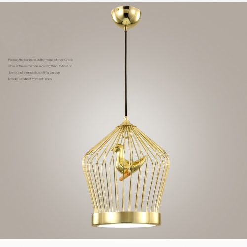 Vintage Gold Bird Cage Pendant Light - Elegant Hanging Chandelier for Dining Room, Bedroom, or Entryway Decor