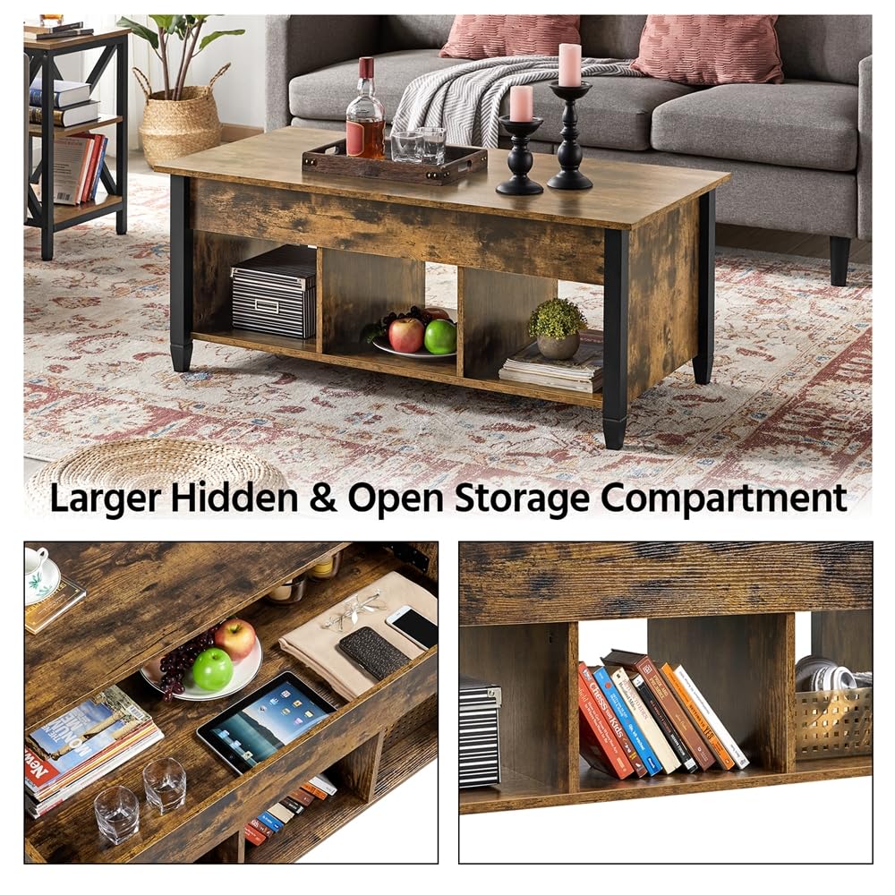 Yaheetech Rustic Lift Top Coffee Table with Hidden Storage & Shelf - 47.5