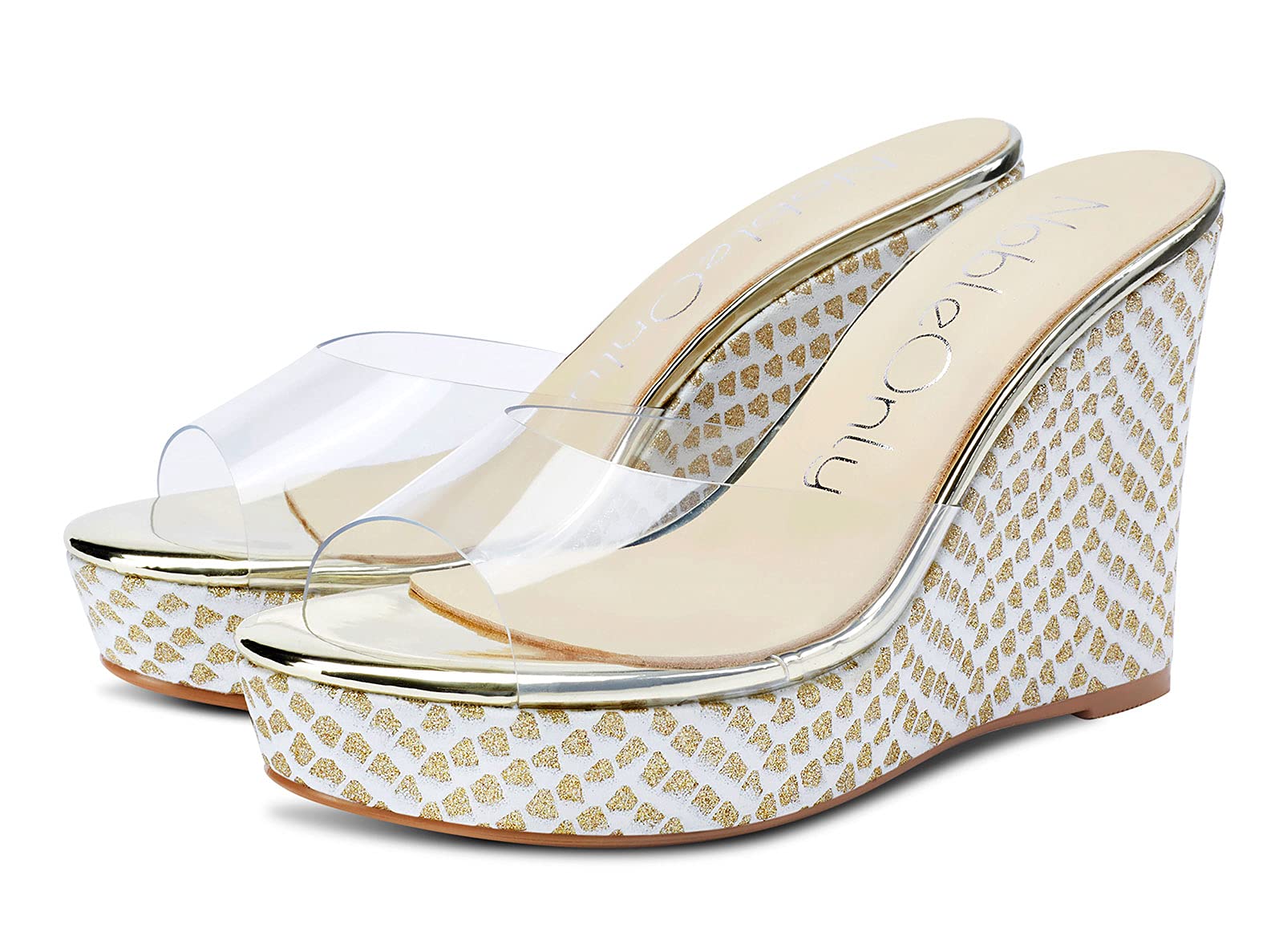 NobleOnly Women's Transparent High Heel Sandals - 10CM Platform Wedge Slip-On Office Shoes with Leather Lining | Comfortable & Stylish for Work, Parties & Special Occasions