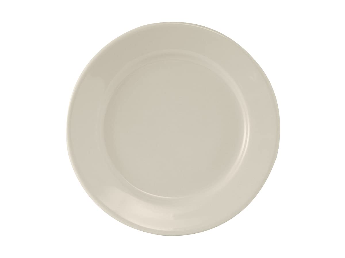 Tuxton TRE-908 9-Inch Round Ceramic Dinner Plates - Wide Rim, Rolled Edge, Microwave & Dishwasher Safe, Oven Proof, Vitrified China - Set of 24 in American White/Eggshell - Perfect for Restaurants, Catering, and Everyday Dining