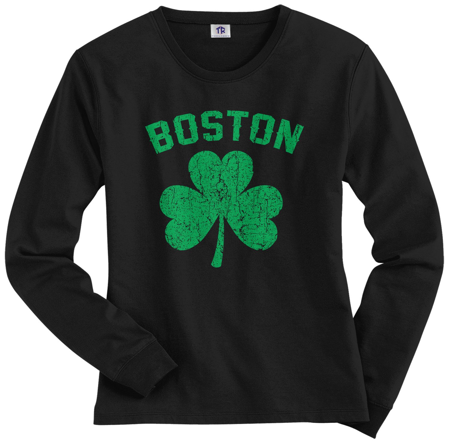 Threadrock Women's Green Boston Shamrock Long Sleeve T-Shirt - XL Size, Black - St. Patrick's Day Apparel, Irish-Themed Party Outfit & Casual Wear | Perfect for Pub Crawls, Holiday Festivities, Seasonal Celebrations & Everyday Comfort | Great for St. Patrick's Day Parades, Irish Pub Nights, Themed Parties | Ideal for Irish Heritage Events, Casual Fridays, Weekend Outings | Best for St. Patrick's Day, Irish Festivals, Everyday Fashion & Layering in Fall/Winter