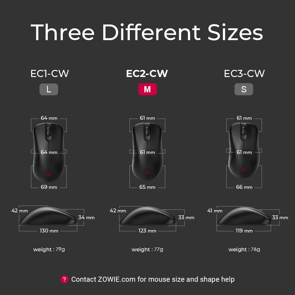 BenQ Zowie EC2-CW Wireless Ergonomic Gaming Mouse for Esports - Enhanced Receiver, 24-Step Scroll Wheel, Driverless, Matte Black Coating, Medium Size | Perfect for FPS, MOBA & Competitive Gaming | Comfortable for Long Gaming Sessions & Office Work