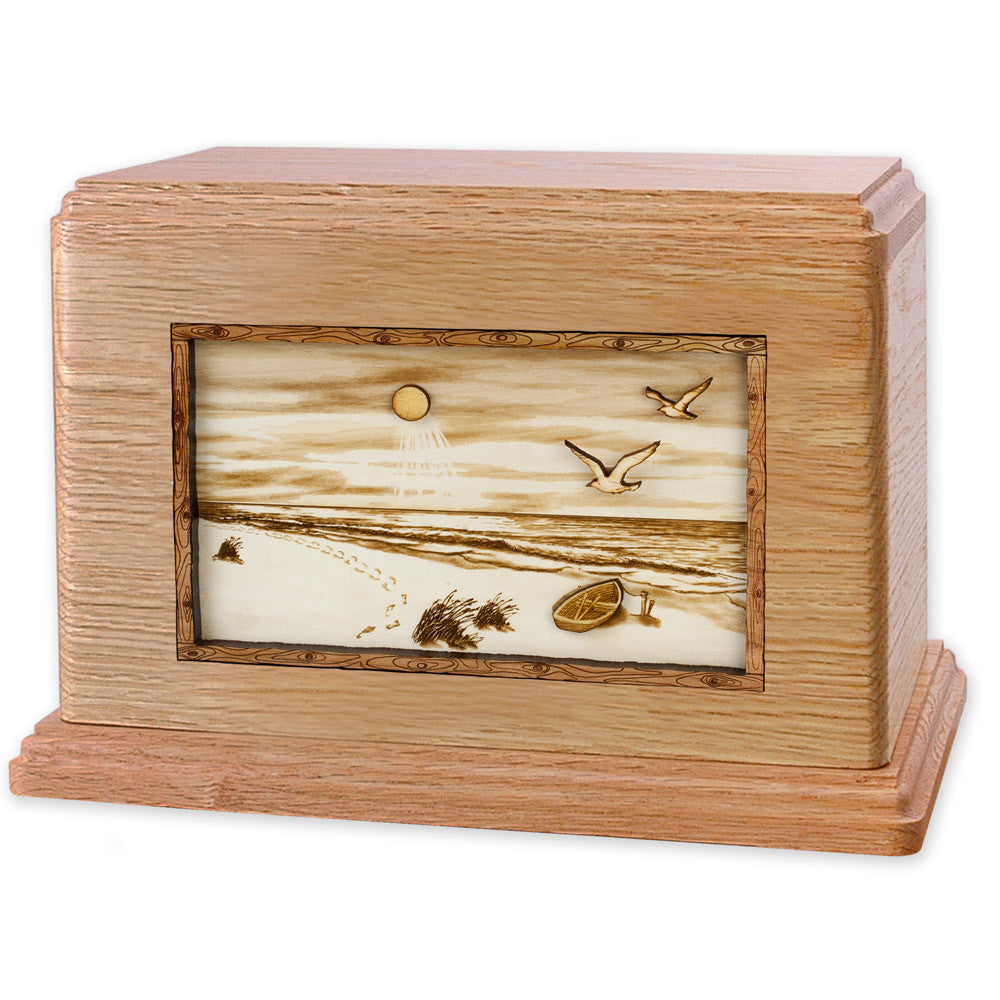 Beautiful Companion Cremation Urn with Sandy Ocean Beach 3D Wood Inlay - Perfect for Memorial Keepsakes, Home Display & Beach-Themed Remembrance