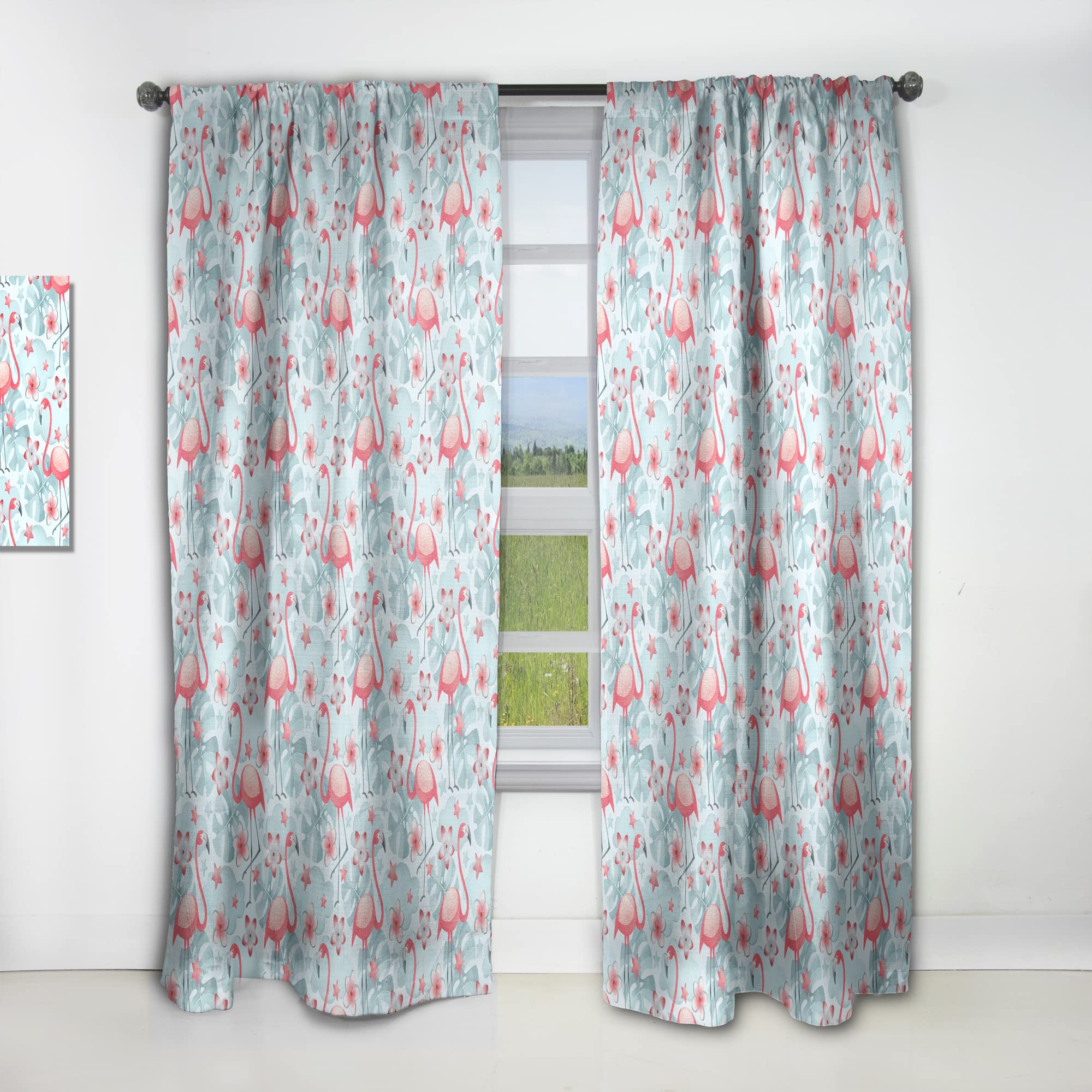 DesignQ Thermal Insulated Curtains - Tropical Botanicals, Flowers & Flamingo Print - 52x63 Inch Single Panel for Bedroom & Living Room | Blackout Drapes for Home Decor, Sun Protection & Energy Efficiency