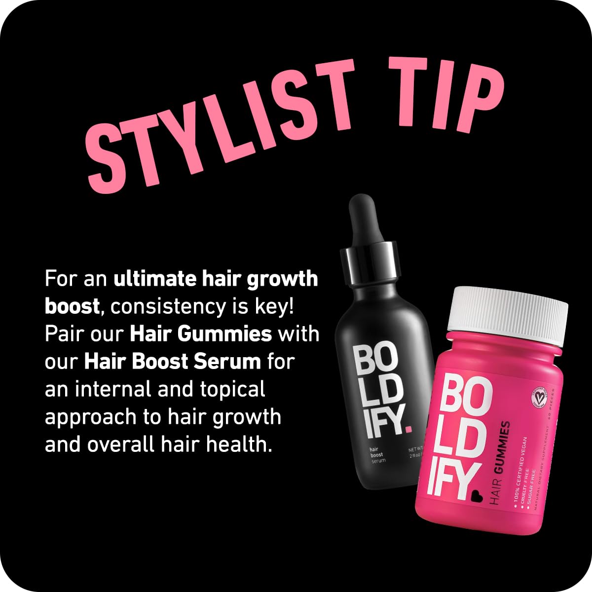 Boldify Hair Fibers & Biotin Gummies Bundle - Natural Hair Thickening Fibers for Men & Women + Vegan Sugar-Free Hair Growth Supplements (Black) | Instant Coverage & Healthy Hair Care Solution for Thinning Hair & Daily Styling