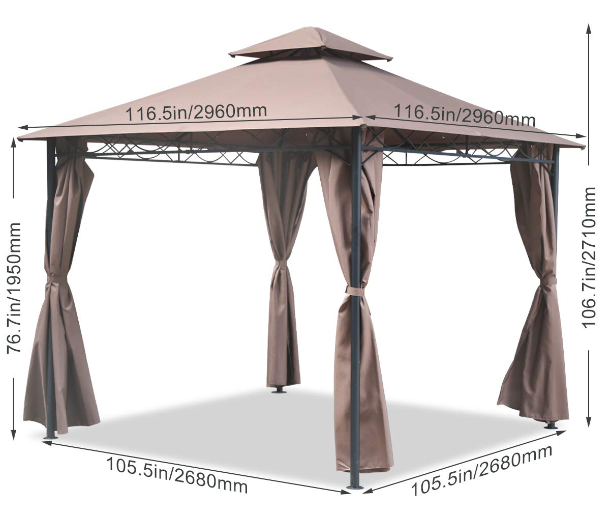10' x 10' Outdoor Patio Gazebo Tent with Sidewalls - Waterproof Canopy for Backyard, Garden, Camping & Picnic Shelter - Brown