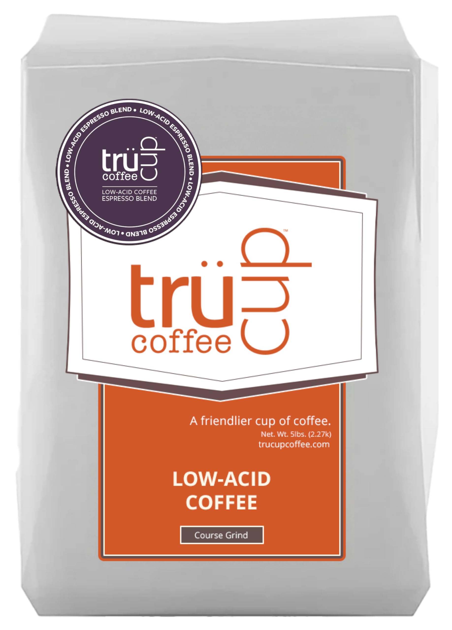 Trücup Low-Acid Espresso Blend Coffee - Coarse Ground, 2 lb Bag - Gentle on Stomach for Sensitive Digestive Systems | Perfect for French Press, Cold Brew & Espresso Machines