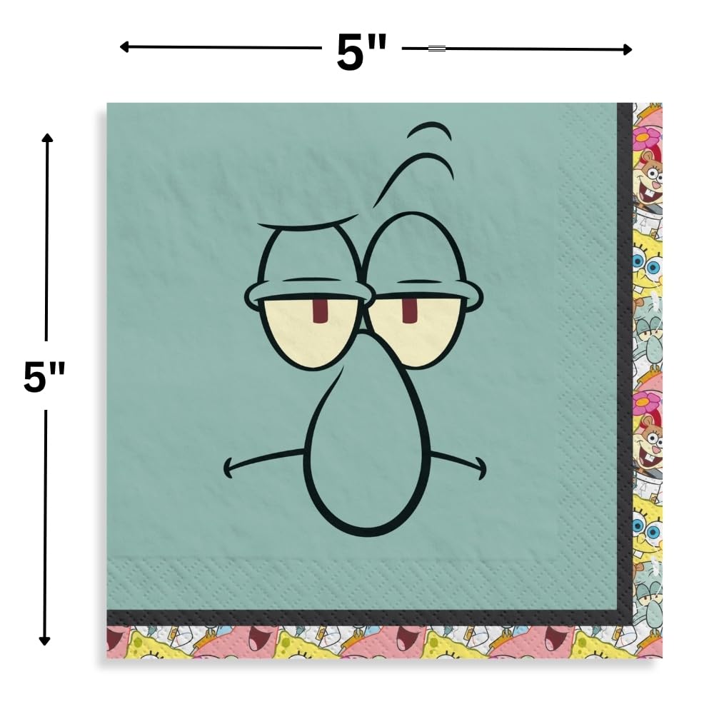 Spongebob Squarepants Birthday Party Napkins - 7 Inch Green Luncheon Napkins for Kids | Squidward Themed Paper Napkins for Birthday Parties, Baby Showers & Themed Events