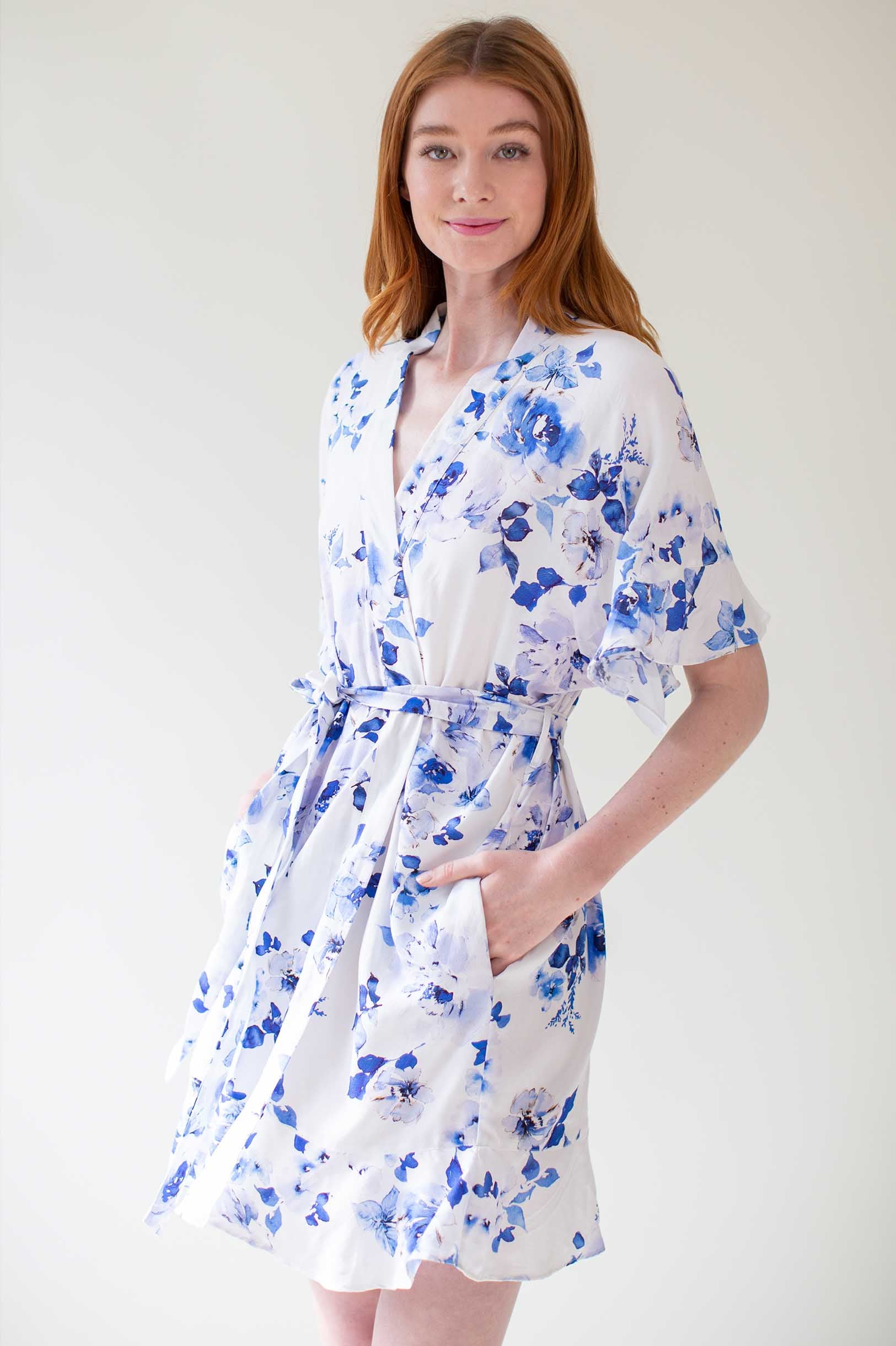 Botanical Love Flounce Robe in Pink Floral - Elegant Loungewear for Women, Perfect for Spa Days, Bridal Showers & Relaxing at Home