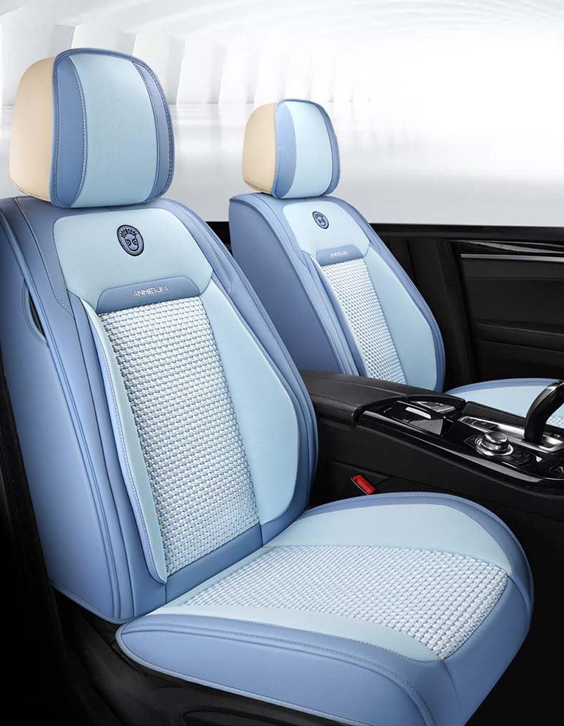 Premium Sky Blue Leather Car Seat Covers - Full Set for Front & Rear Seats | Universal Fit for Cars, SUVs & Vans | Easy Installation | Durable Seat Protectors | Perfect for Road Trips, Daily Commutes & Family Travel