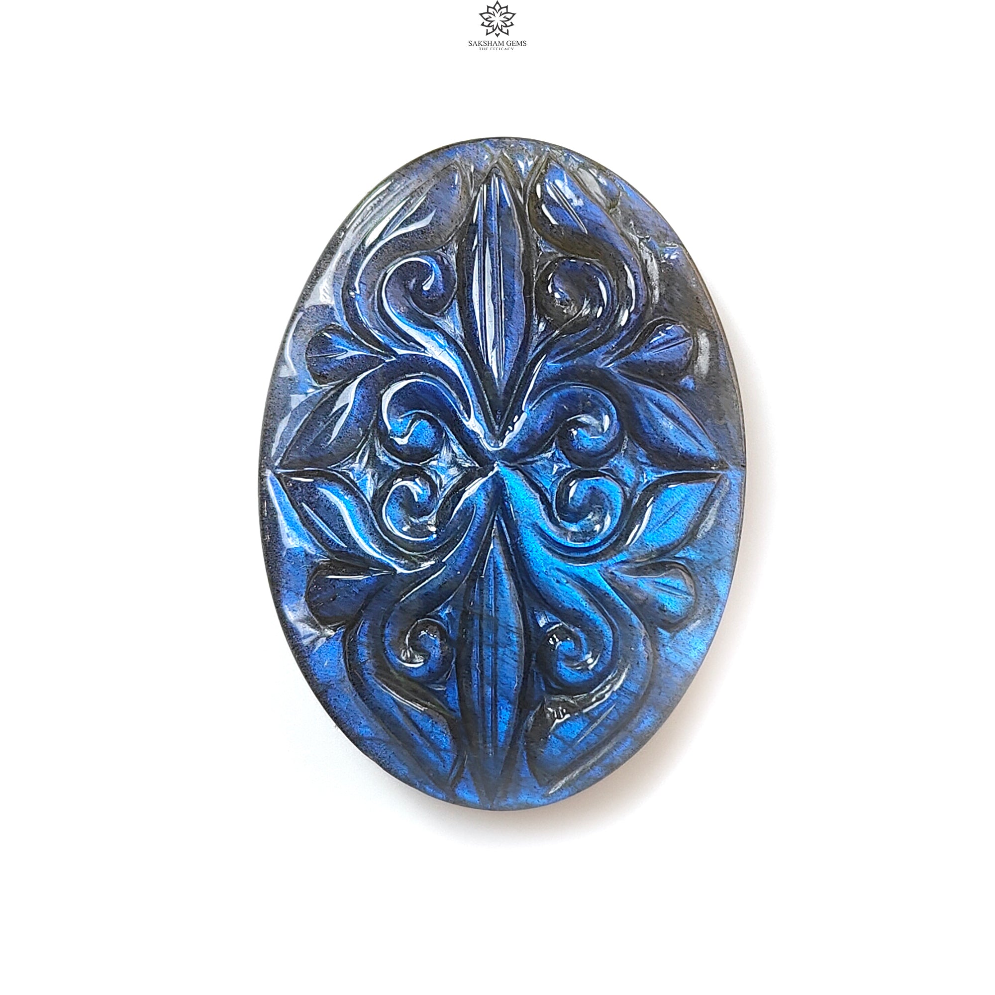 Natural Blue Labradorite Gemstone Carving - Untreated Fire Labradorite February Birthstone, Handcrafted Oval Shape (1pc) for Jewelry Making, Crystal Healing & Spiritual Gifts