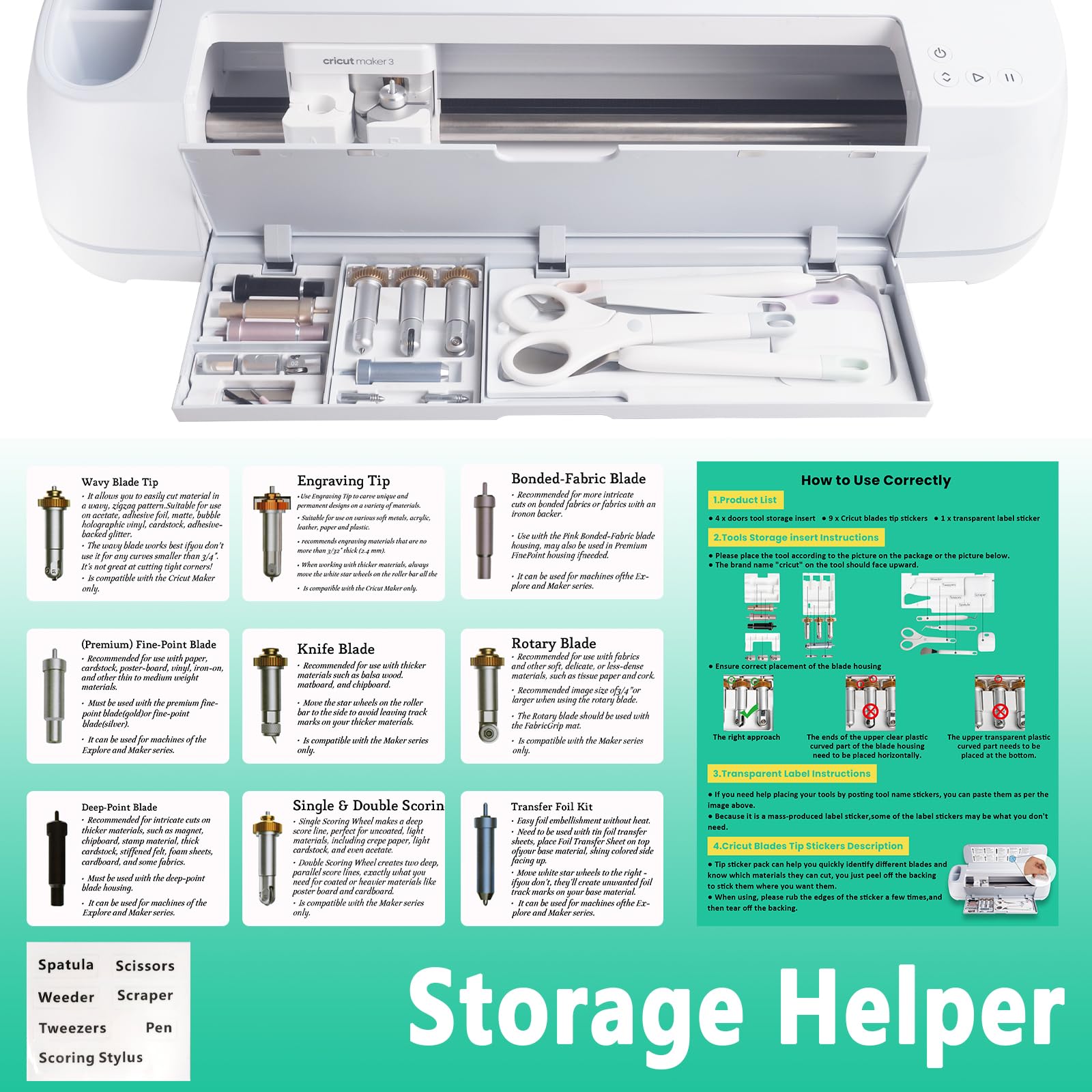 TVIOX Tool Storage Insert Organizer for Cricut Maker 3 & Maker - Drawer Weeding Tools Kit Tray with Quick-Swap Blades Housing - White (Perfect for Craft Room Organization & DIY Projects)