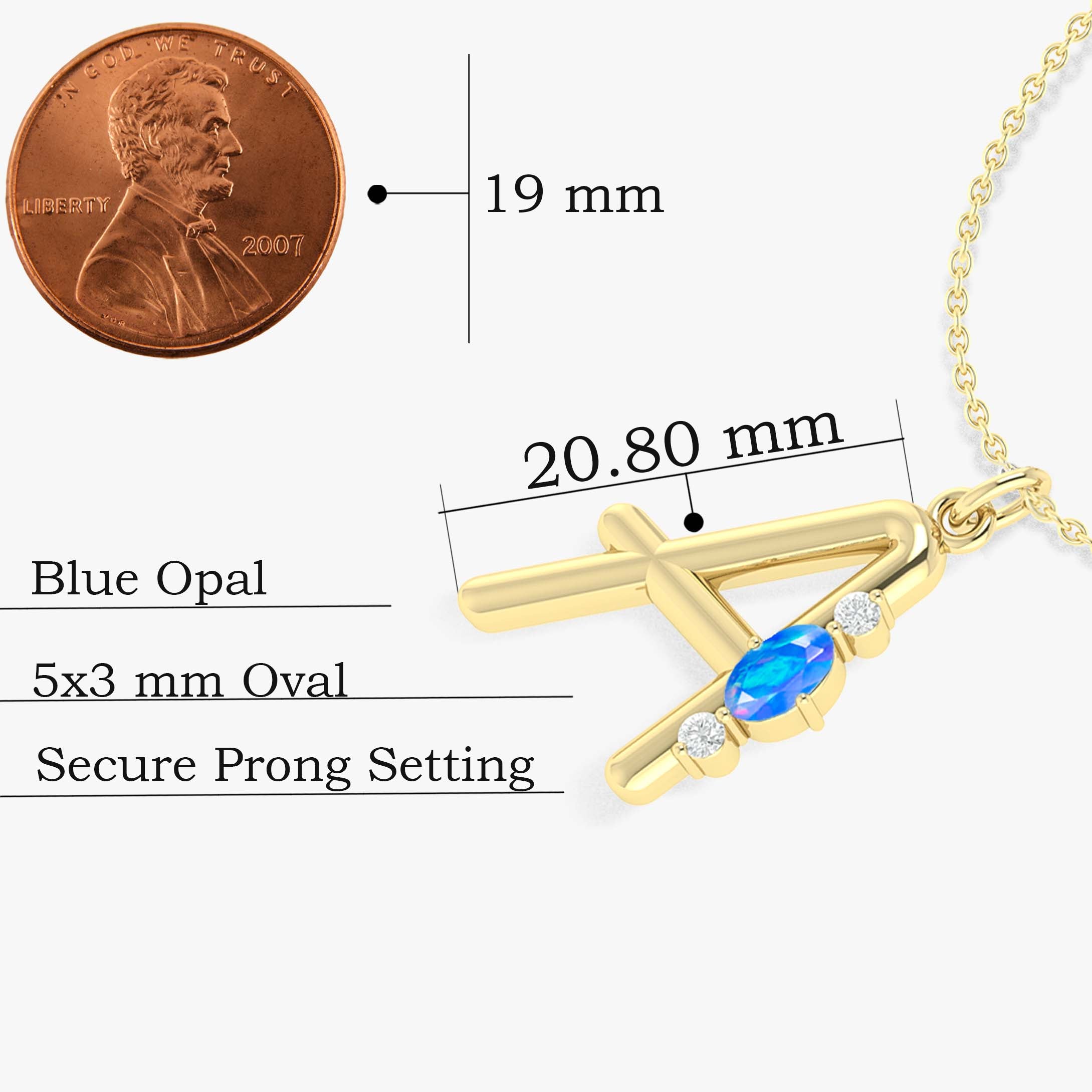 Alphabet Initial A Pendant Necklace with Natural Blue Opal & Zircon - Elegant Personalized Jewelry for Women, Perfect Gift for Birthday, Anniversary & Special Occasions
