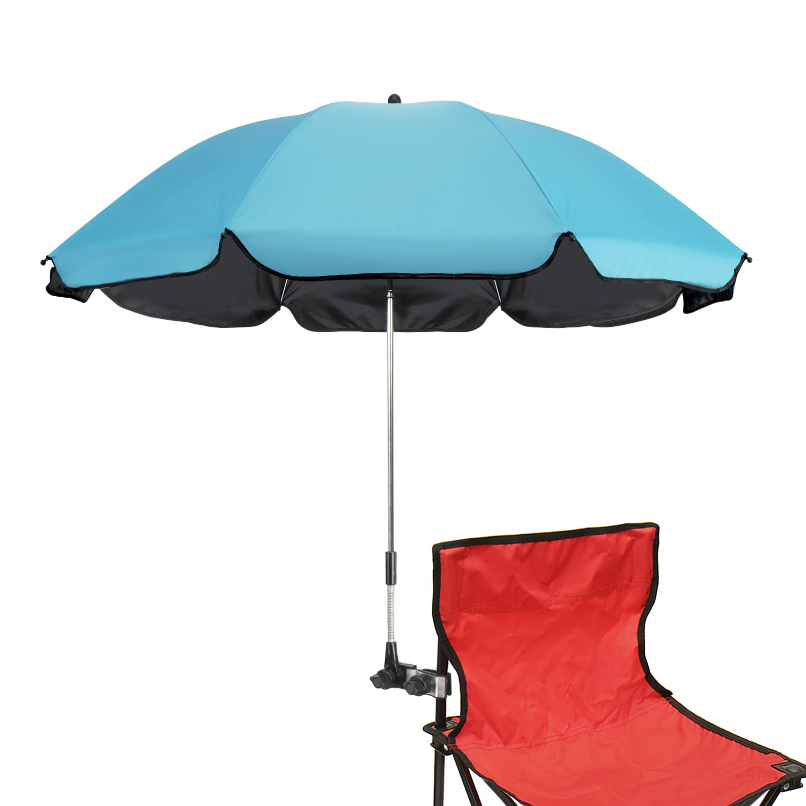 46 Inch UPF 50+ Chair Umbrella with Clamp - Adjustable Clip-On Sun Shade for Patio, Beach Chairs, Wheelchairs & Golf Carts - Perfect for Outdoor Relaxation, Poolside Lounging & Summer Activities (Blue)