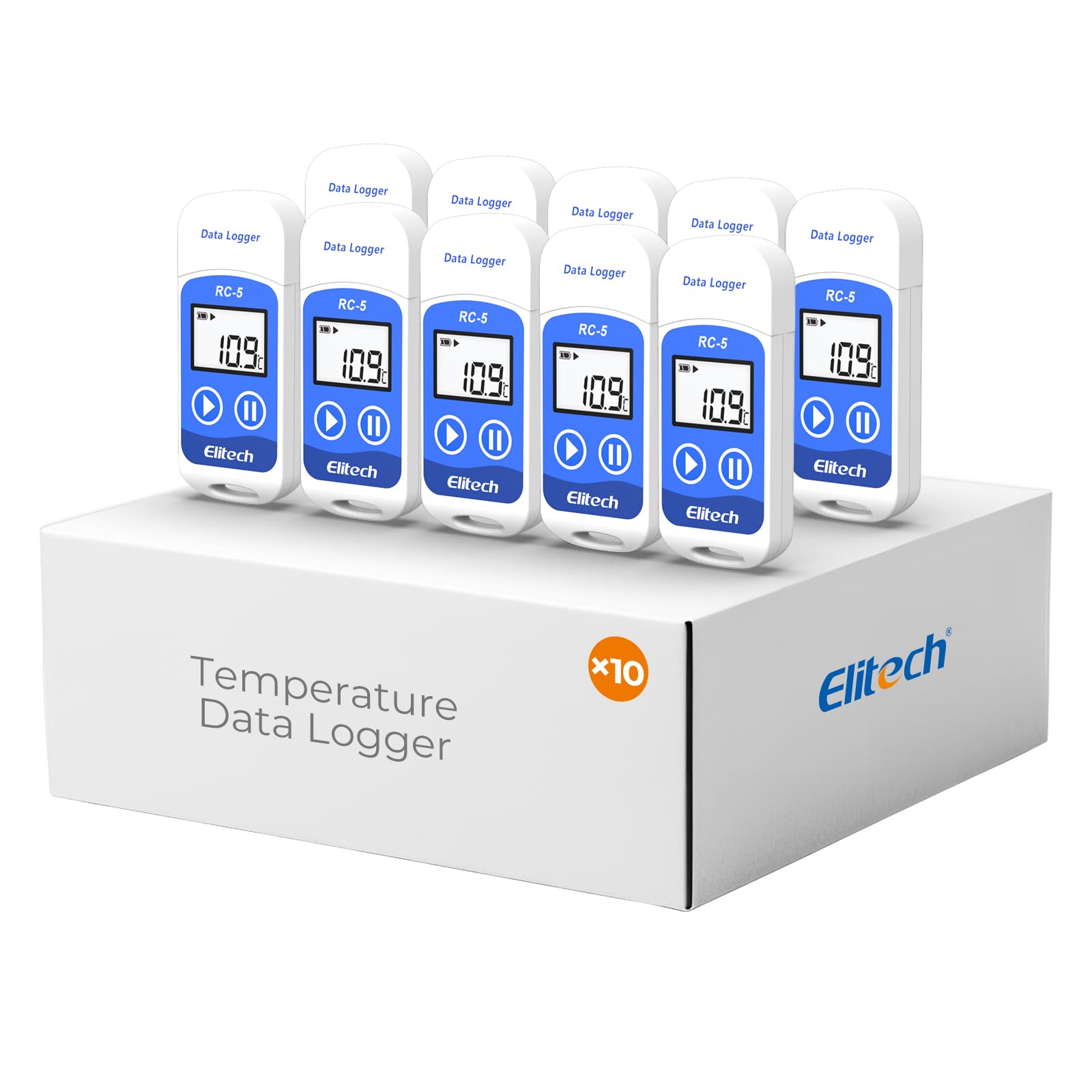 Elitech RC-5 USB Temperature Data Logger Recorder - High Accuracy 32000 Points Memory (10 Pack) for Food Storage, Medical Supplies & Laboratory Monitoring