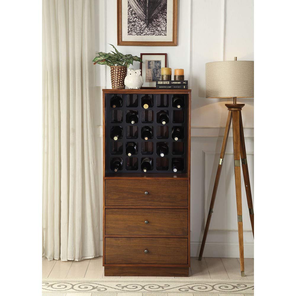 25 Bottle Wine Cabinet with Storage Drawer - Solid Wood Sideboard Bar Cabinet for Dining Room, Restaurant & Home Bar - Walnut Finish - Perfect for Wine Storage, Entertaining & Dining Room Organization