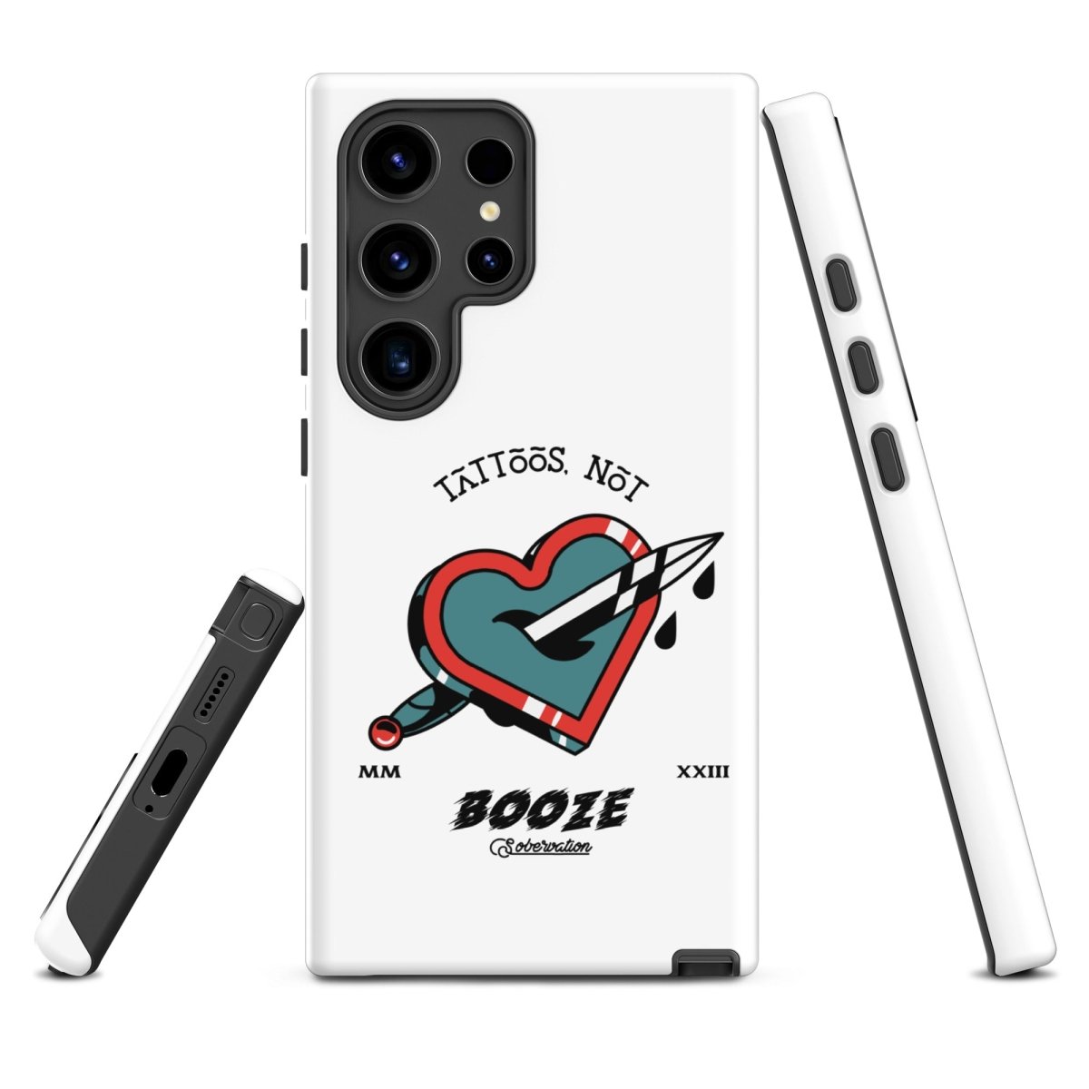 Tattoos Not Booze Heart Design Samsung Tough Phone Case - Durable Protective Cover for Galaxy S23/S22/S21 - Perfect for Tattoo Lovers & Nightlife