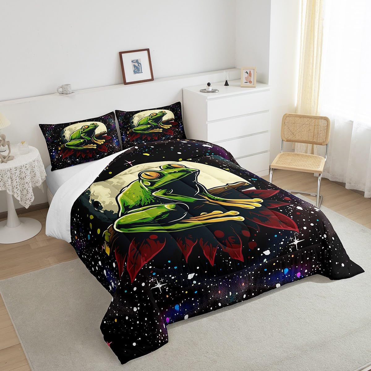 Tree Frog Comforter Set - Queen Green Jungle Safari Bedding for Rainforest Theme