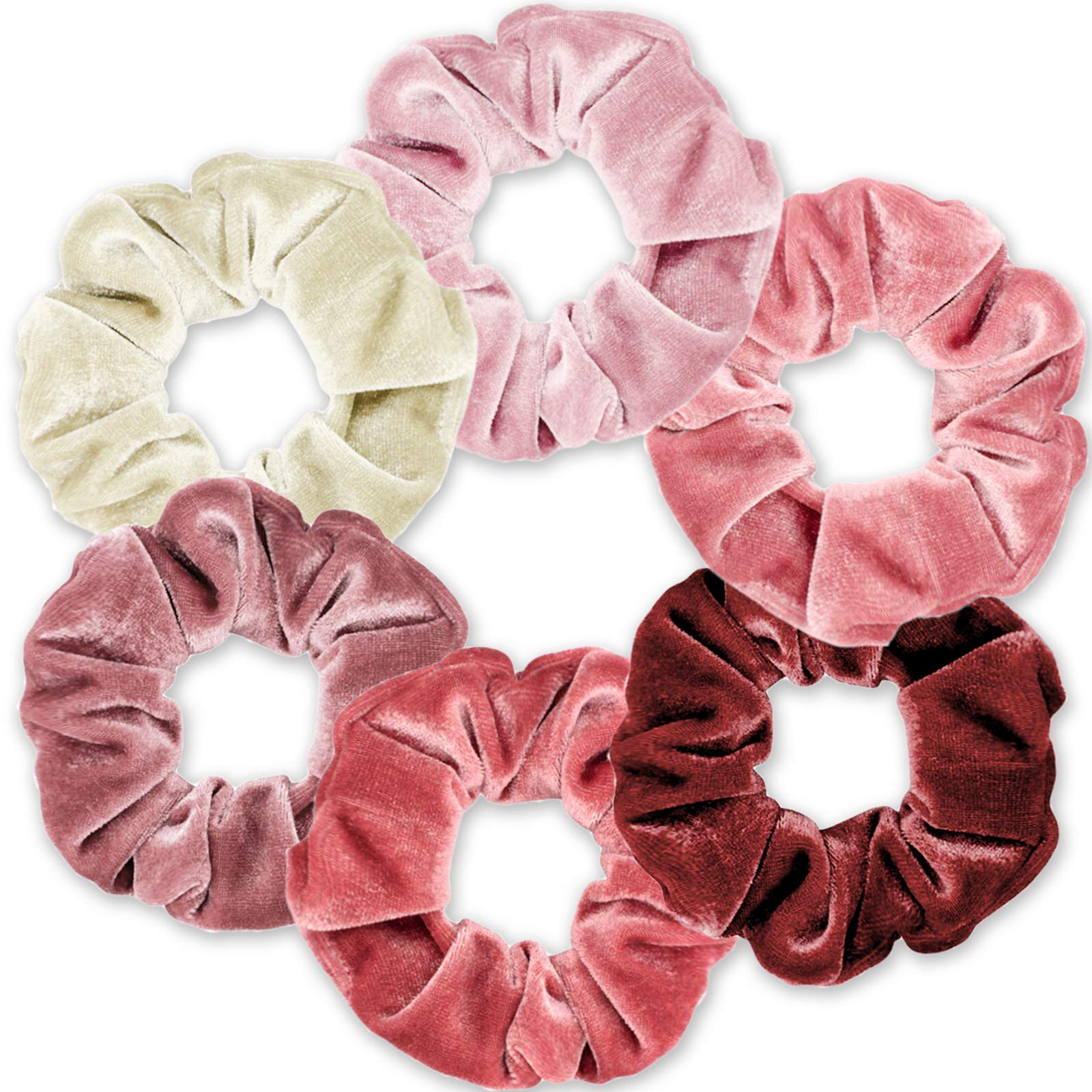 6 Pack Blush Velvet Hair Scrunchies - Soft Elastic Hair Ties for Women & Girls, Cute Ponytail Holders & Hair Accessories | Perfect for School, Work, Gym & Everyday Use