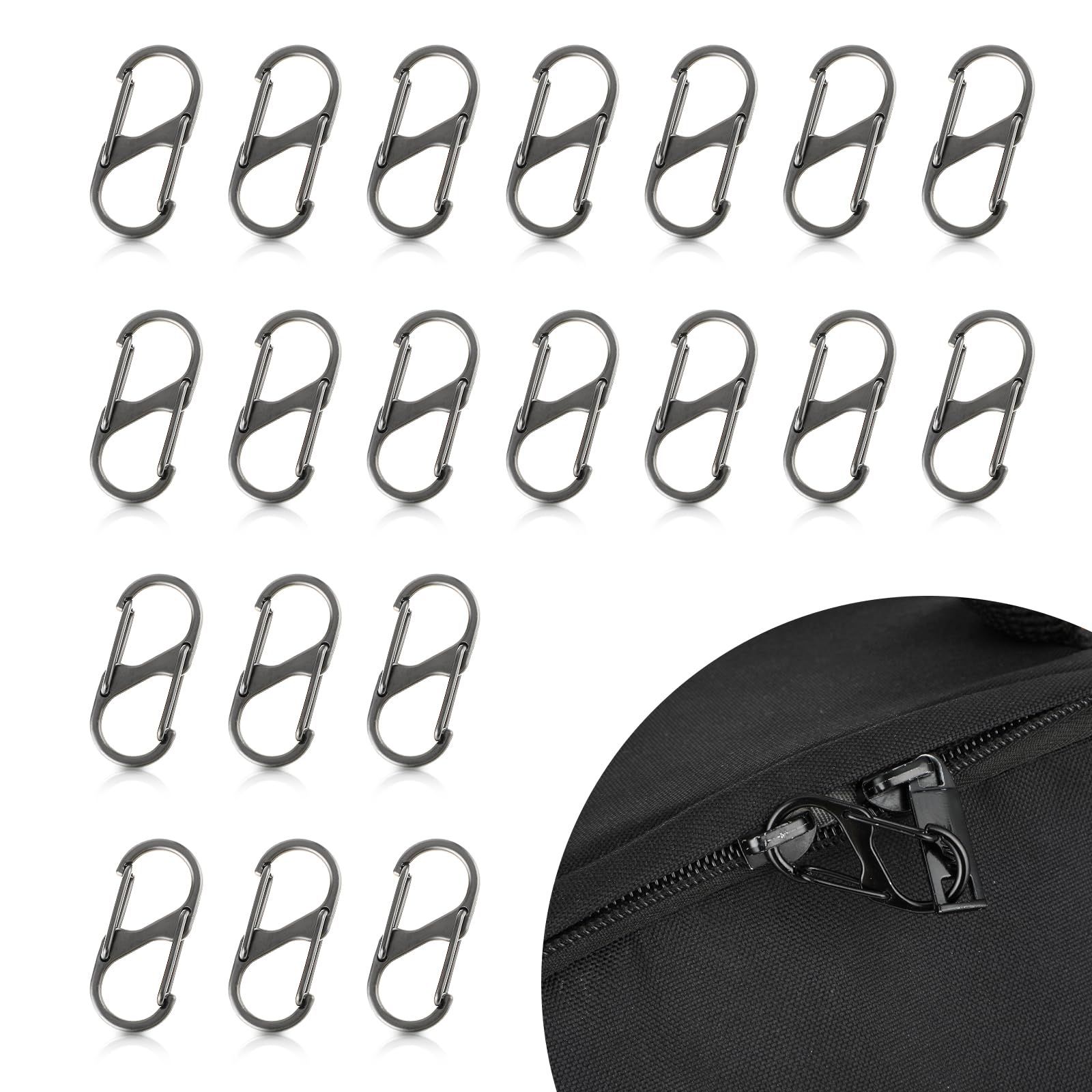 20Pcs Anti-Theft Zipper Lock Clips - Small Dual Opening Spring Carabiner Clips for Backpacks, Luggage & Travel | Secure Zipper Pull Replacement for Camping, Fishing & Outdoor Activities | Prevent Theft During Commute, Hiking & Air Travel