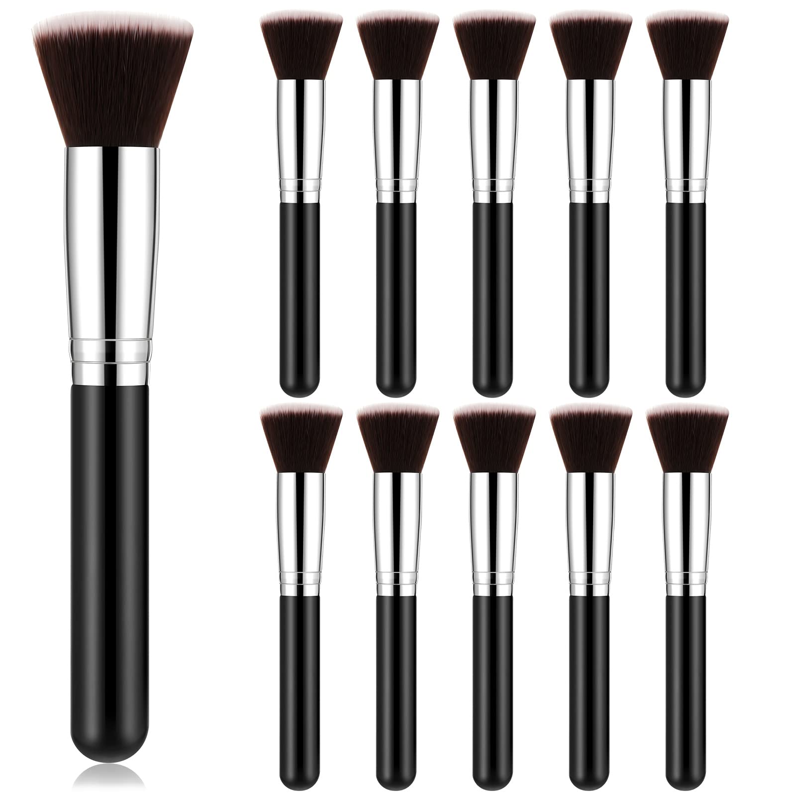 Tanlade 10-Piece Professional Makeup Brush Set - Flat Top Foundation Brush for Liquid, Cream & Powder, Contour, Blush, Concealer, Eyeshadow Blending & Liner - Perfect for Wedding, Bridal & Professional Makeup Artists (Black)