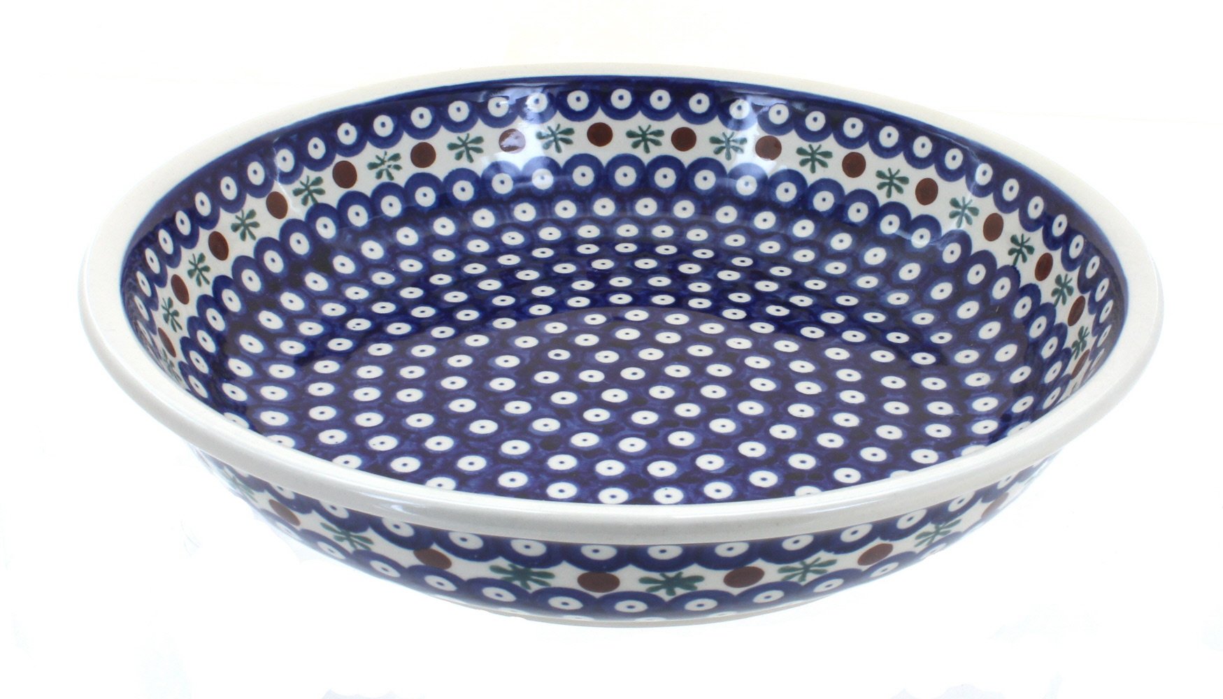 Handmade Blue Rose Polish Pottery Large Shallow Serving Bowl - Nature Inspired Ceramic Dish for Salad, Pasta, Fruit & Appetizers - Perfect for Dinner Parties, Holidays & Home Decor