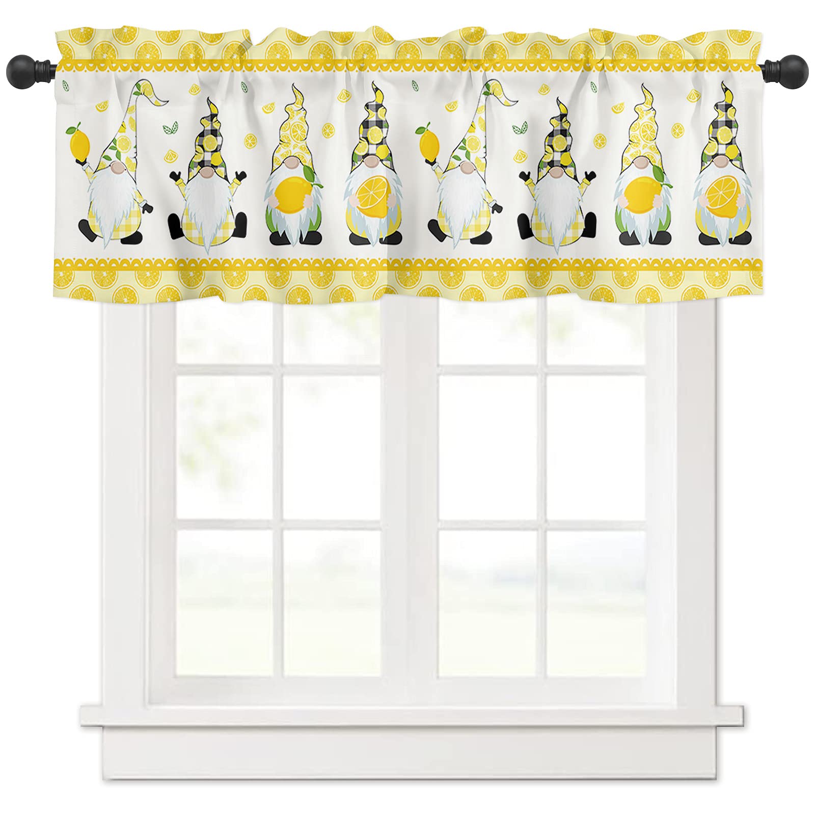 ALAGEO Farmhouse Kitchen Window Valances - Lemon Slice & Fruit Print Rod Pocket Curtain Topper, 54x18 Inches, Yellow Farmhouse Decor for Kitchen, Living Room, Bedroom | Perfect for Farmhouse, Cottage & Vintage Style Homes