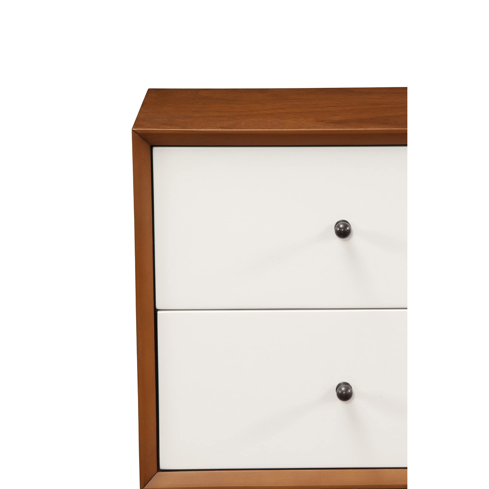 Benjara Modern Wooden Nightstand with 2 Drawers & Flared Legs - Brown & White Finish for Bedroom, Living Room, or Nursery Furniture