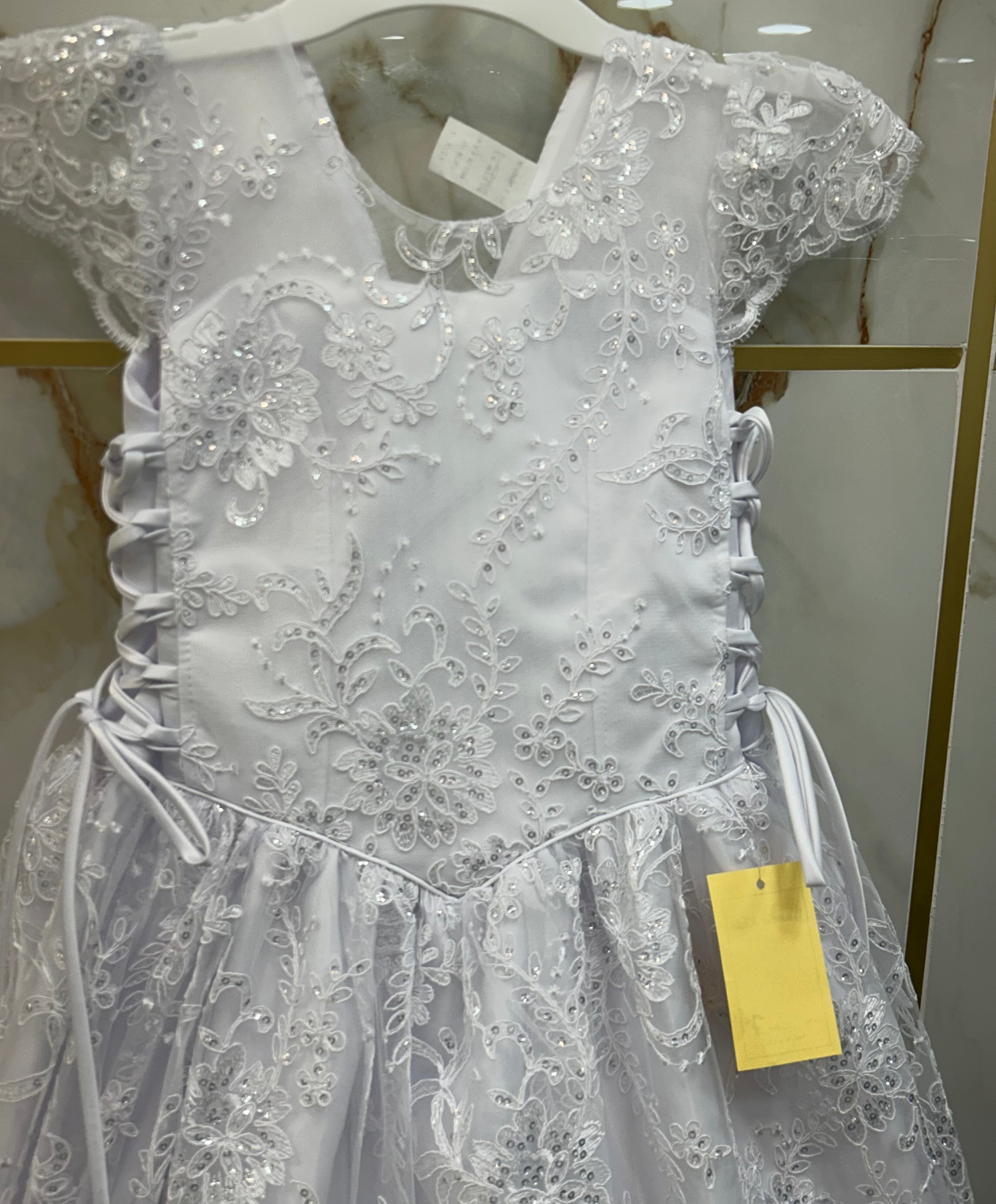 First Communion Dresses for Girls - Elegant White Lace Dress with Satin Bow (434/2414) | Perfect for Church Ceremonies, Baptisms & Special Occasions