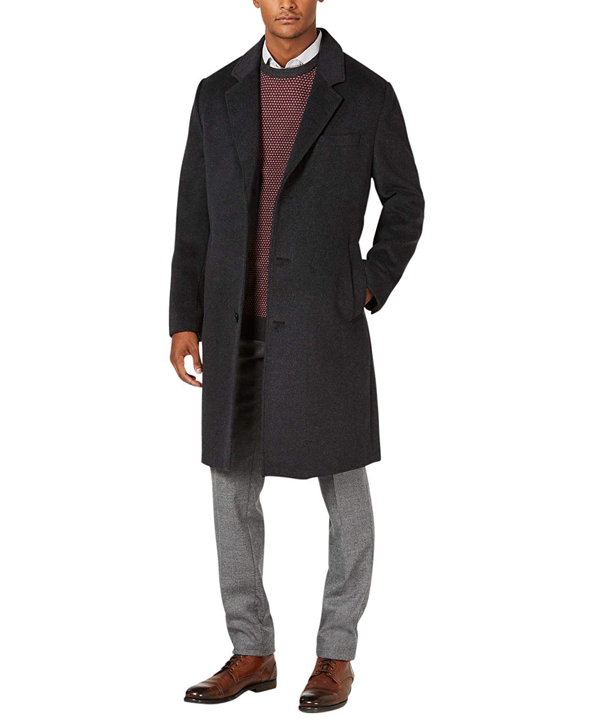 London Fog Men's Classic Fit Wool Blend Overcoat Top Coat | Regular & Big-Tall Sizes | Winter Business Formal Outerwear for Office & Special Occasions