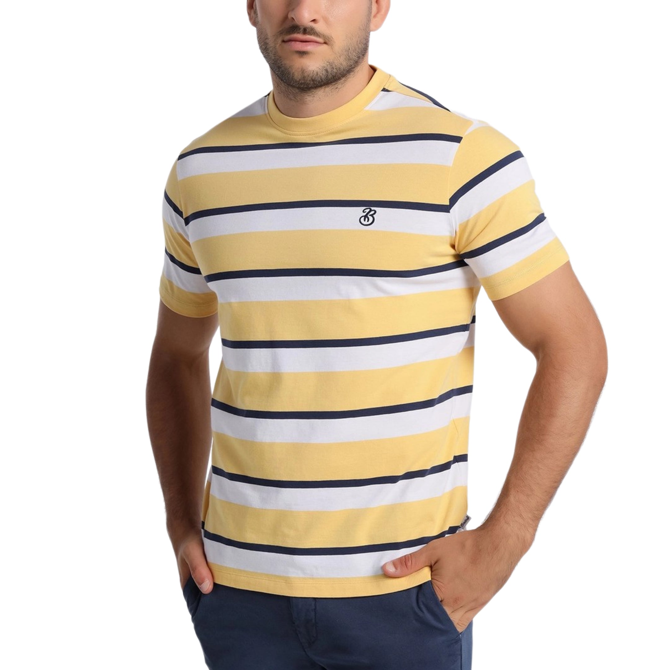 Bendorff Striped Cotton T-Shirt for Men & Women - Soft Breathable Yellow Casual Tee - Perfect for Summer Outfits, Beach Wear & Everyday Comfort